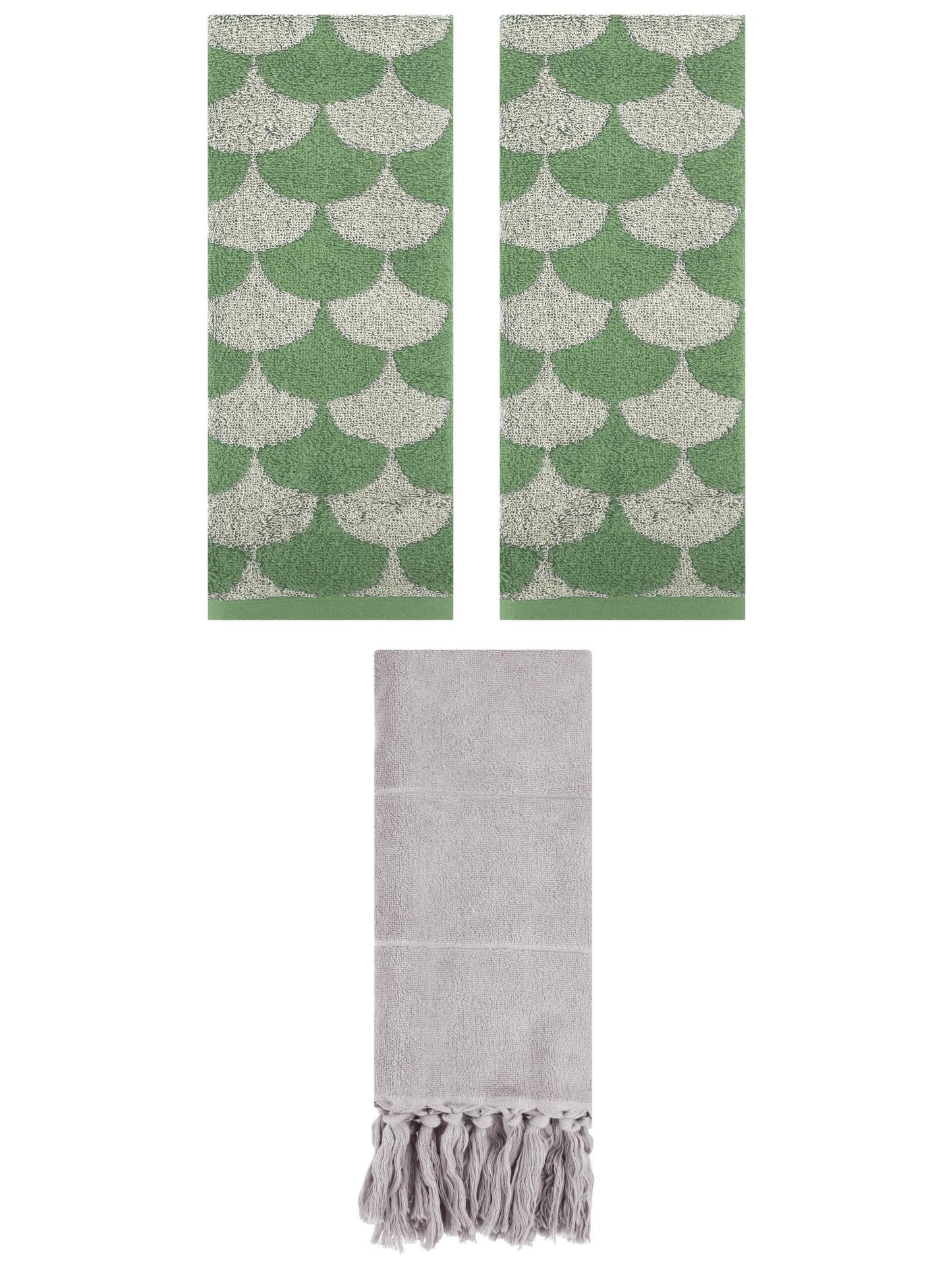 Unique Bargains 3 Pack Cotton Geometric Solid Hand Towel Grey/Green 14"x30"/13"x29"