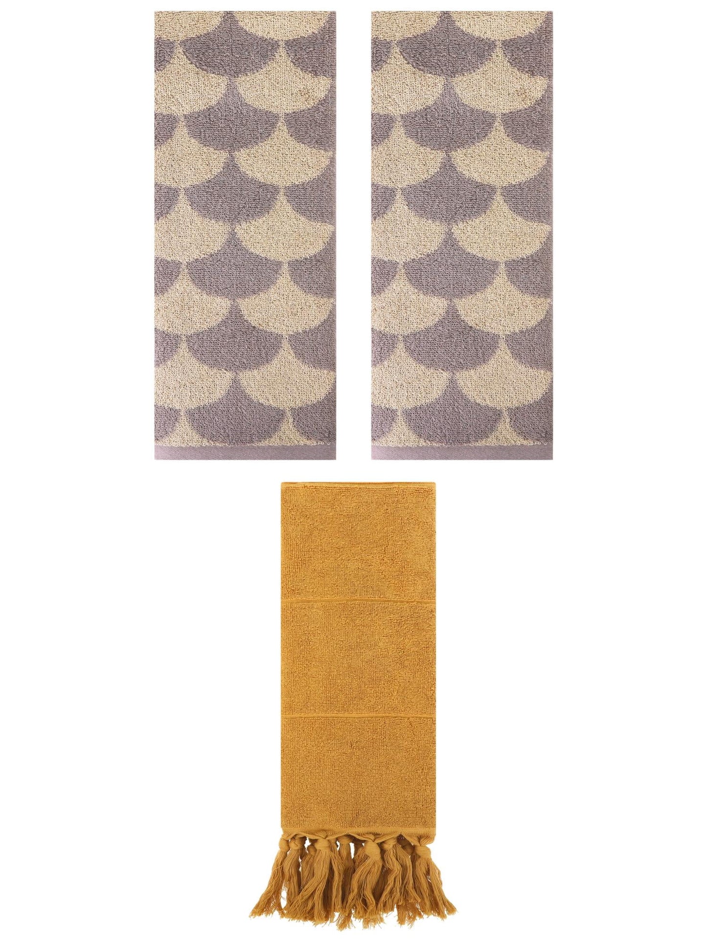Unique Bargains 3 Pack Cotton Geometric Solid Hand Towel Yellow/Brown 14"x30"/13"x29"