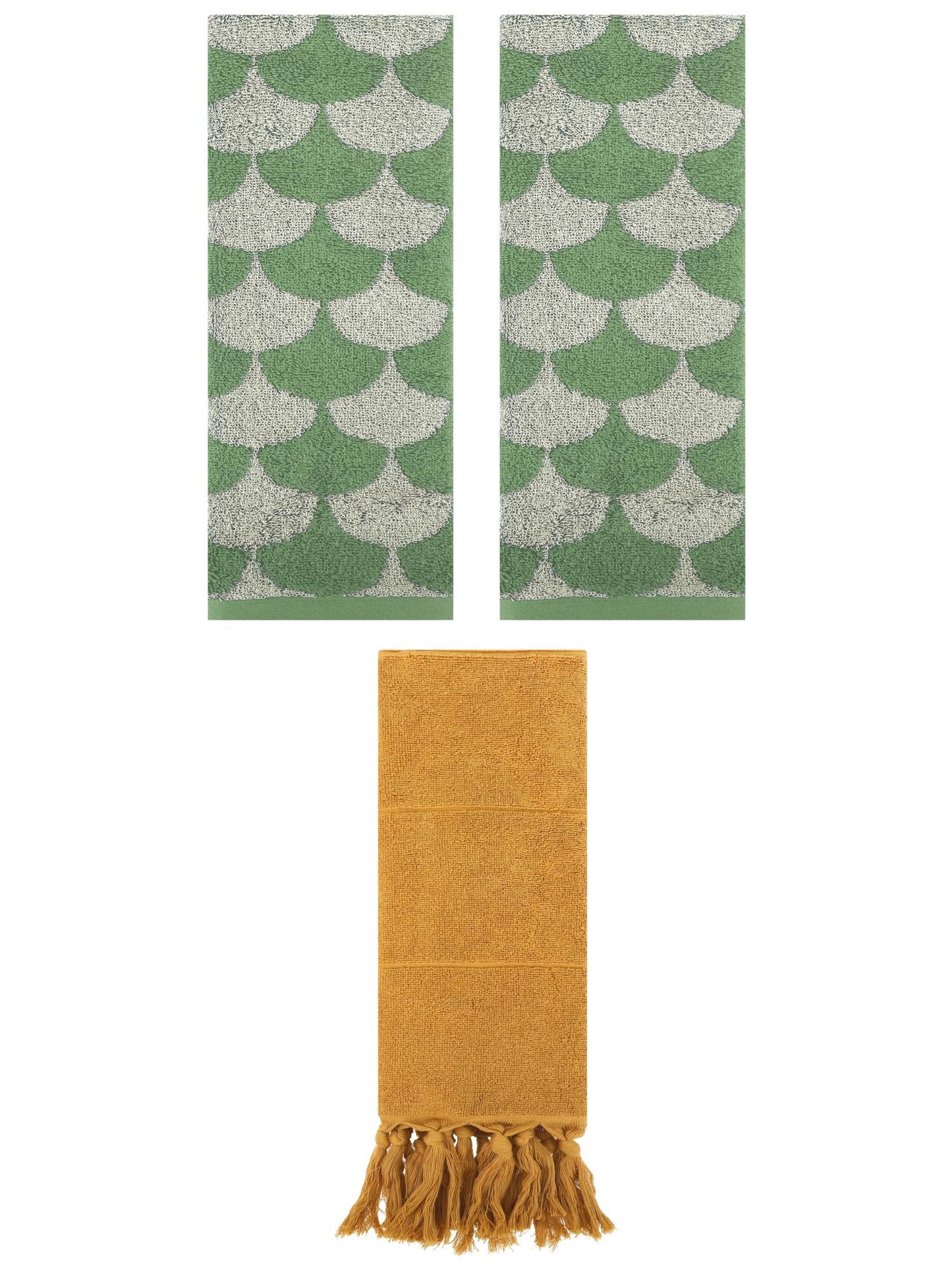 Unique Bargains 3 Pack Cotton Geometric Solid Hand Towel Yellow/Green 14"x30"/13"x29"
