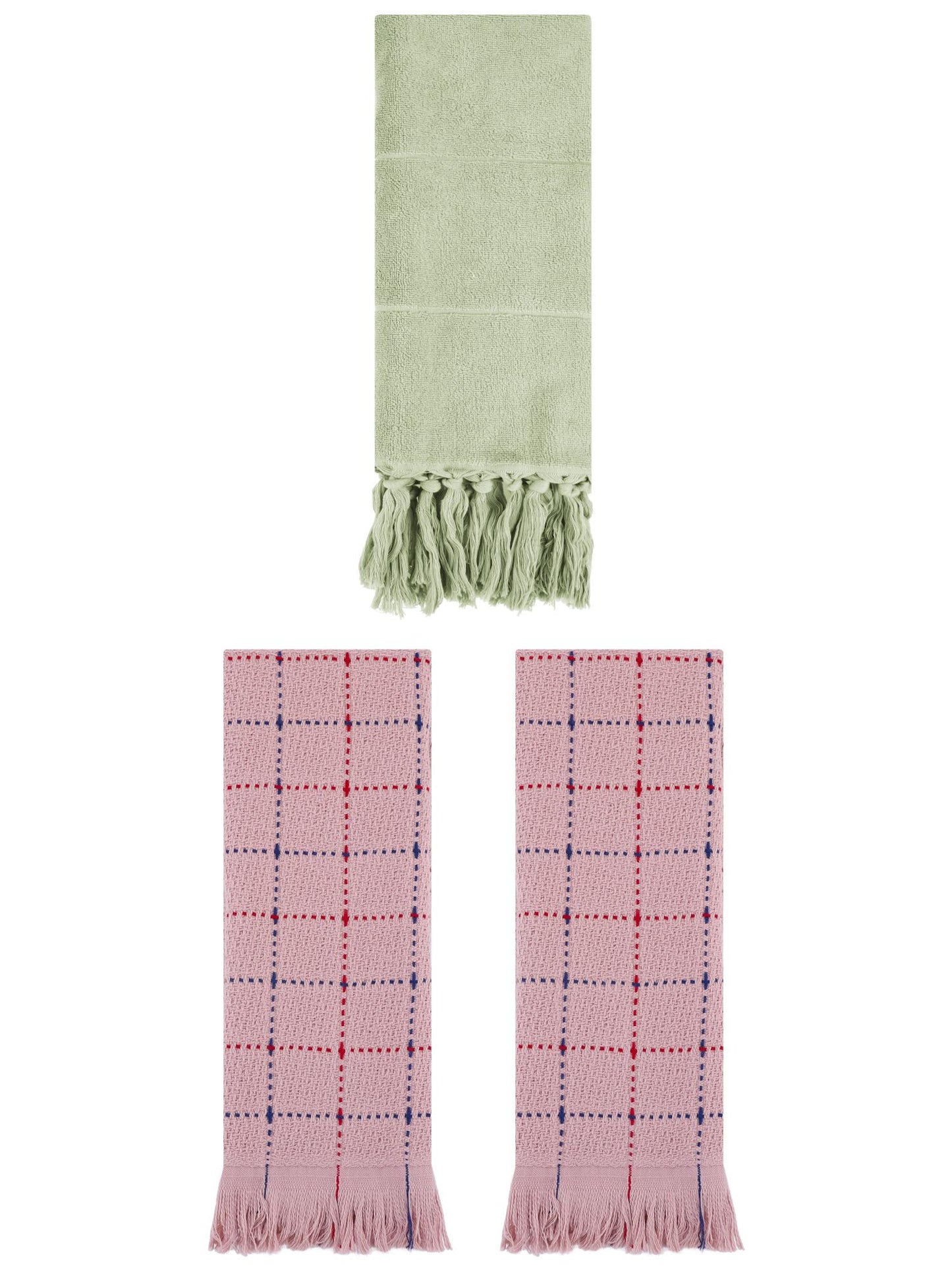 Unique Bargains 3 Pack Cotton Soft Turkish Bath Towel Green/Pink 14"x30"/13"x29"
