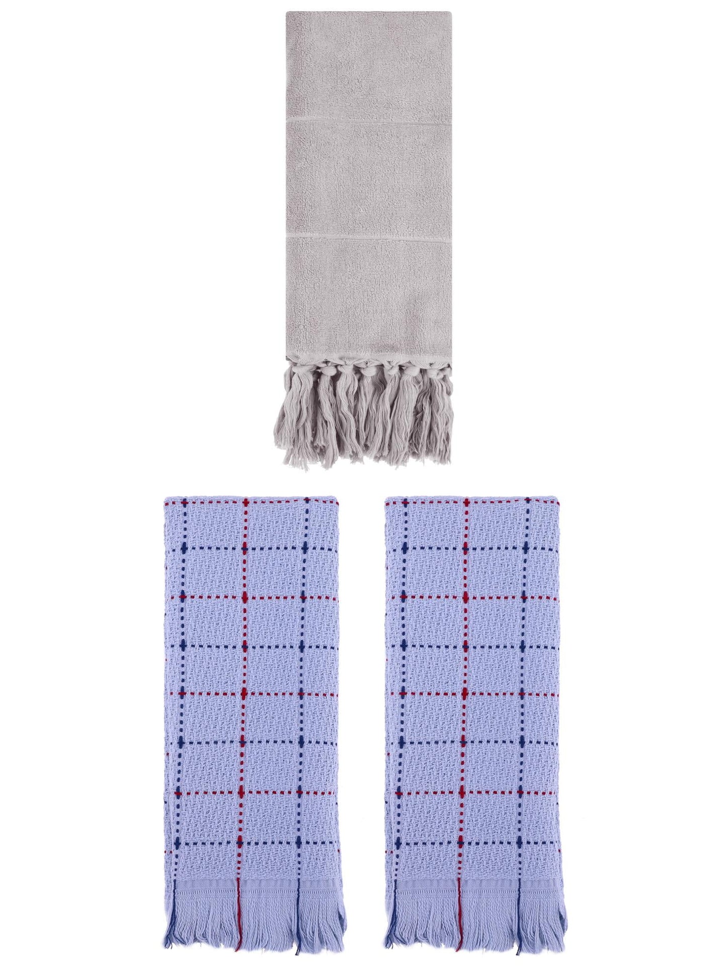 Unique Bargains 3 Pack Cotton Soft Turkish Bath Towel Grey/Blue 14"x30"/13"x29"