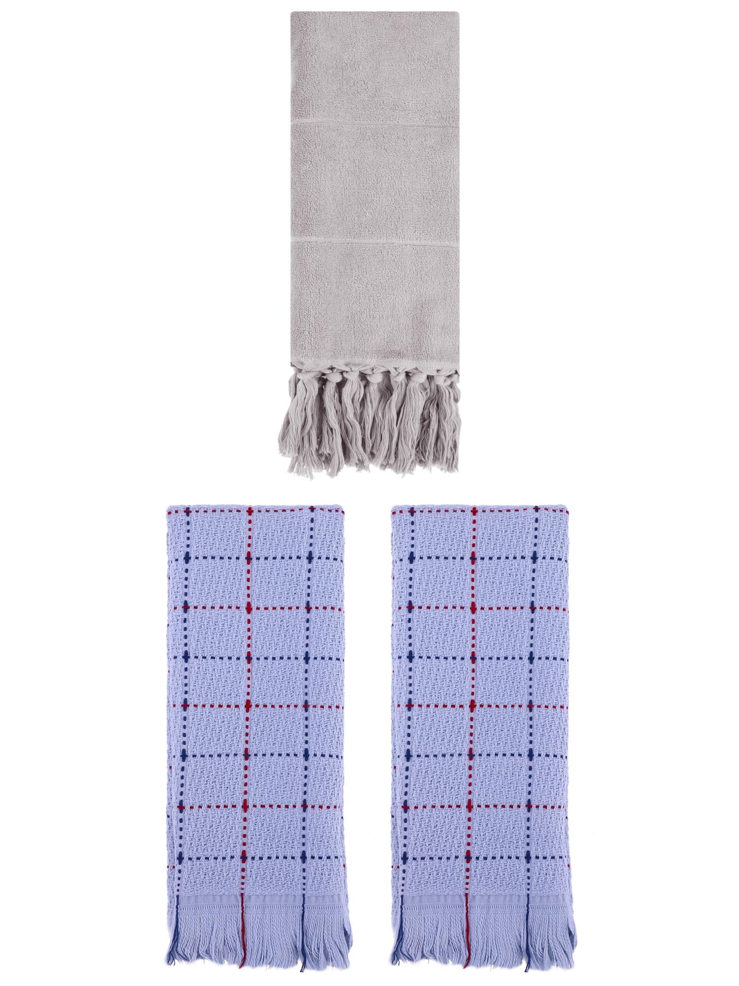 Unique Bargains 3 Pack Cotton Soft Turkish Bath Towel Grey/Blue 14"x30"/13"x29"