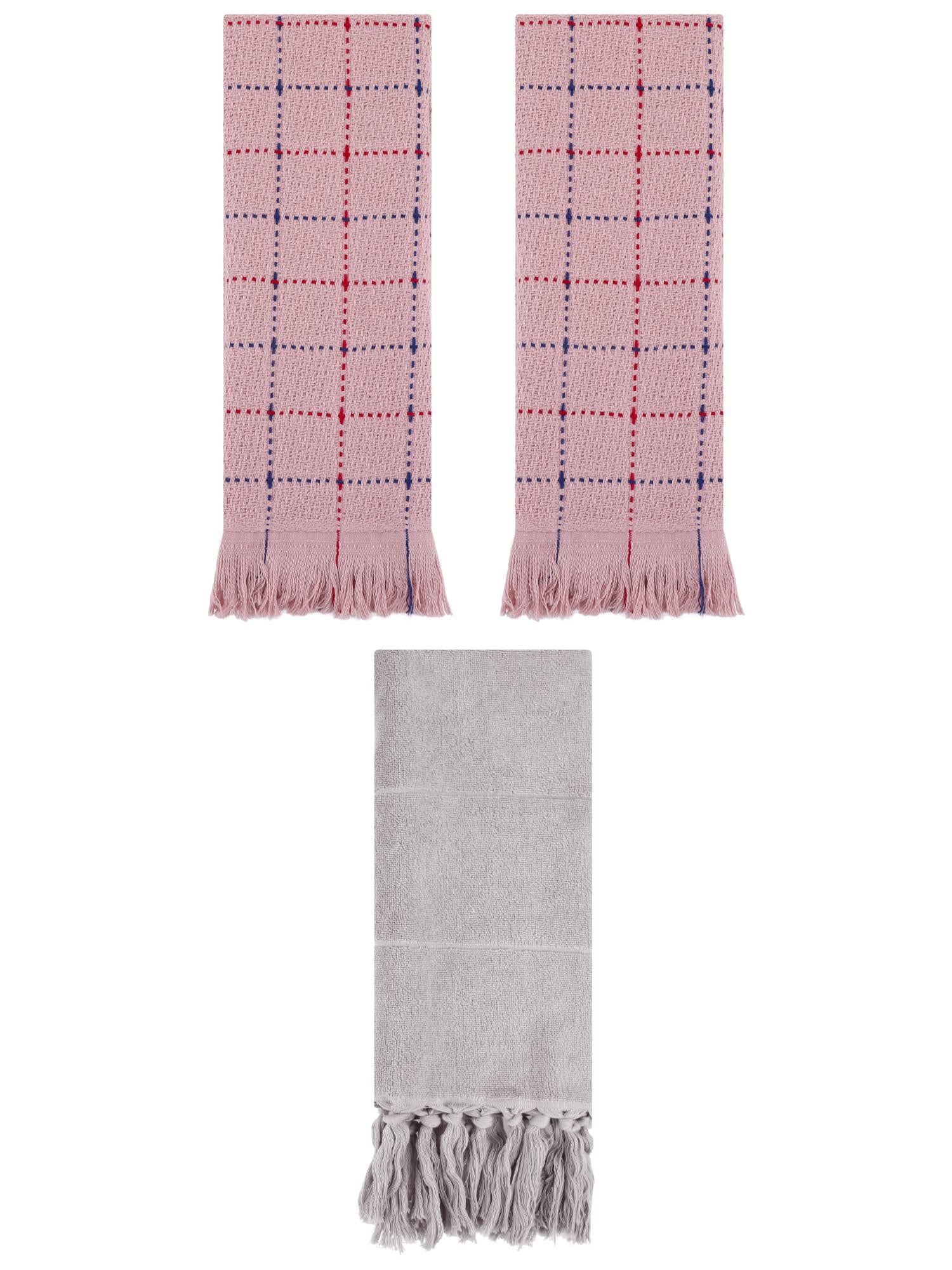 Unique Bargains 3 Pack Cotton Soft Turkish Bath Towel Grey/Pink 14"x30"/13"x29"