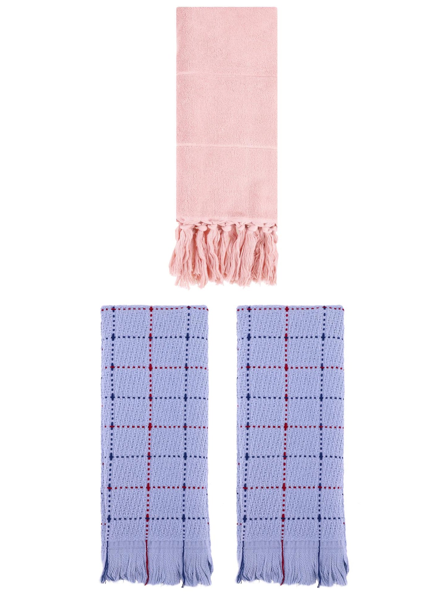 Unique Bargains 3 Pack Cotton Soft Turkish Bath Towel Pink/Blue 14"x30"/13"x29"