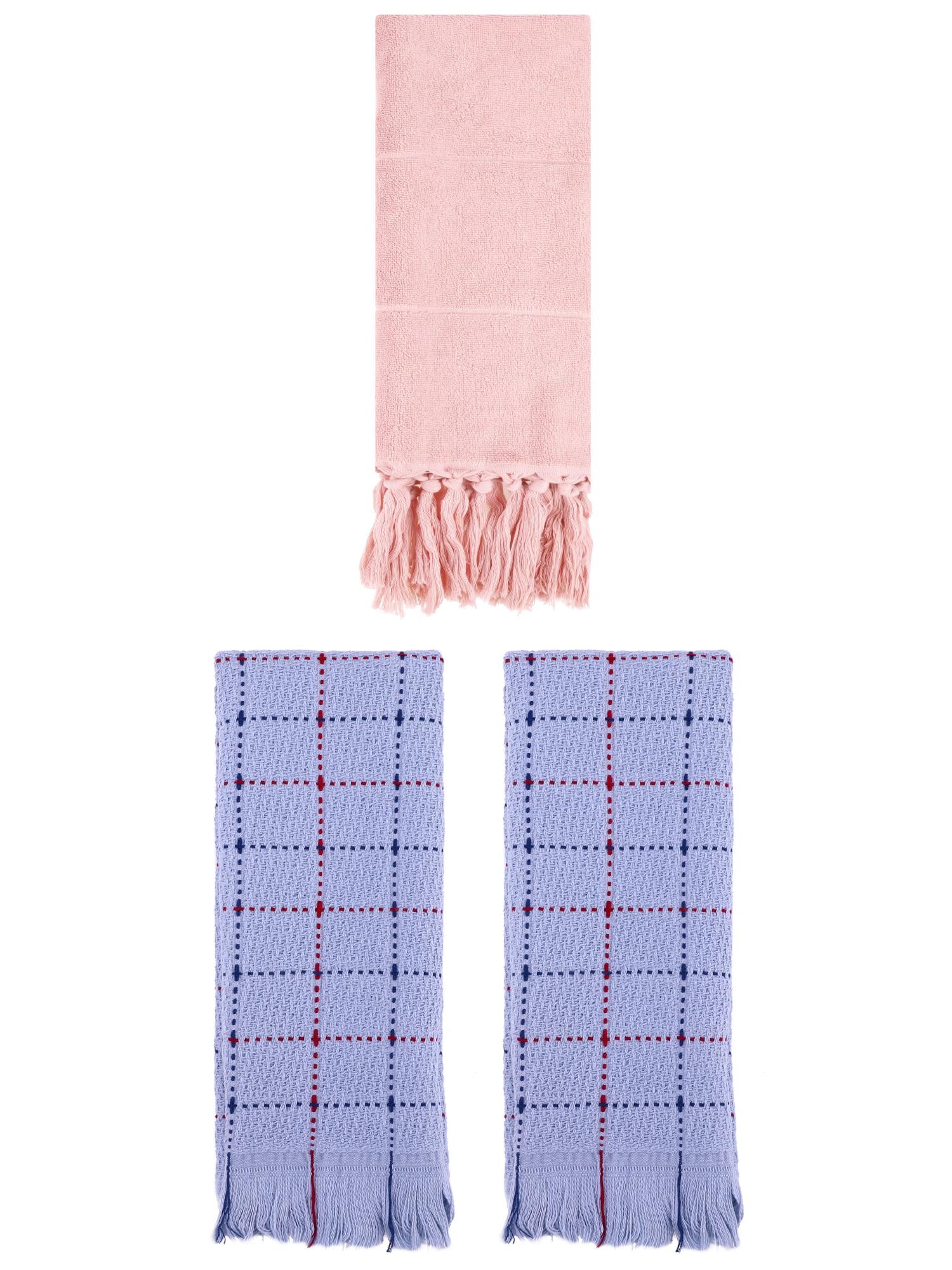 Unique Bargains 3 Pack Cotton Soft Turkish Bath Towel Pink/Blue 14"x30"/13"x29"