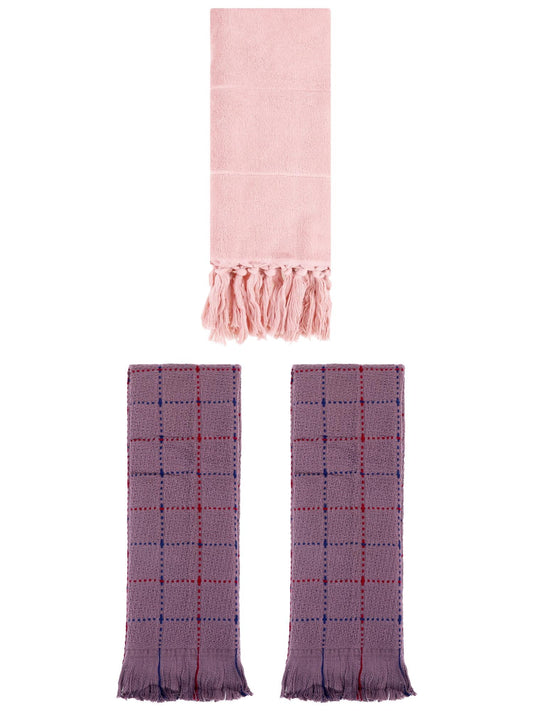 Unique Bargains 3 Pack Cotton Soft Turkish Bath Towel Pink/Brown 14"x30"/13"x29"