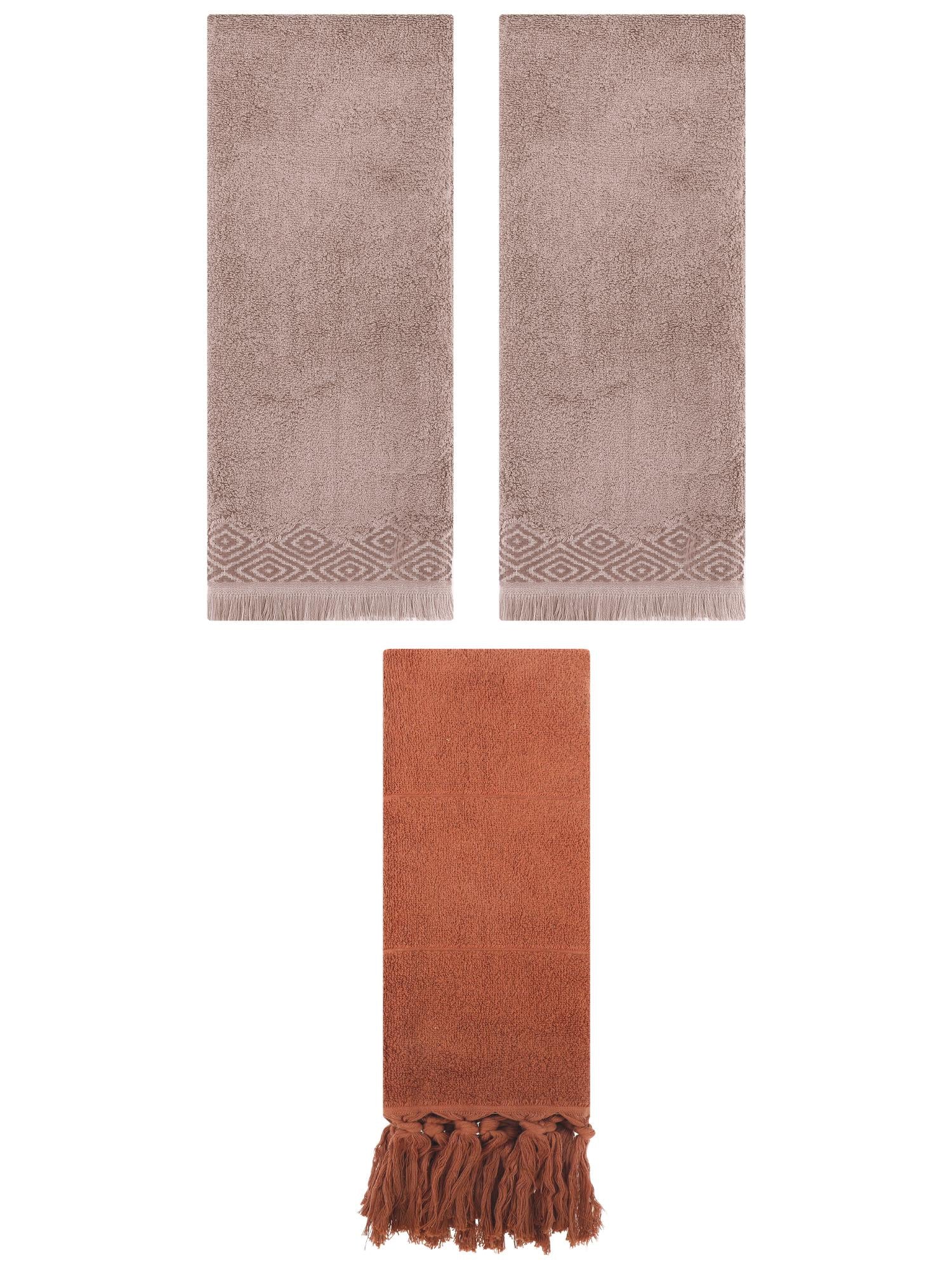 Unique Bargains 3 Pack Cotton Turkish Hand Towels Brown 14"x30"/13"x29"