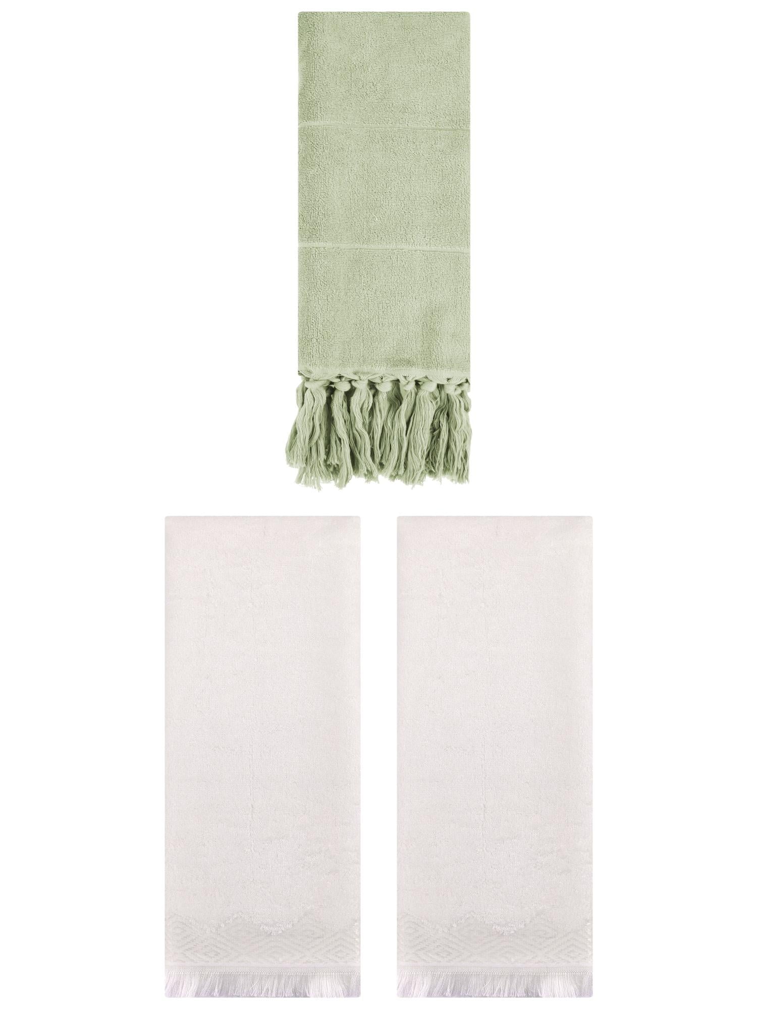 Unique Bargains 3 Pack Cotton Turkish Hand Towels Green/Beige 14"x30"/13"x29"