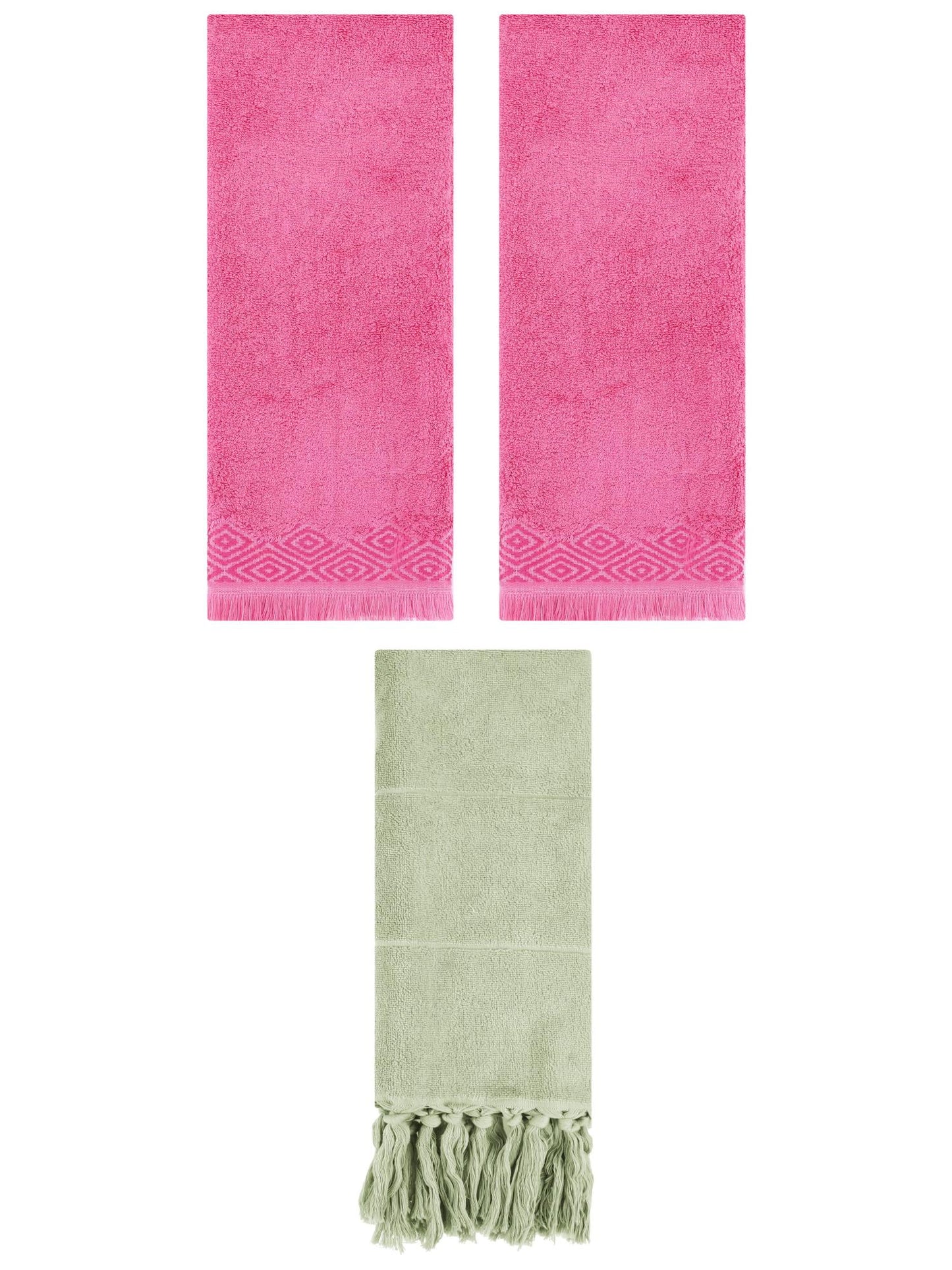 Unique Bargains 3 Pack Cotton Turkish Hand Towels Green/Pink 14"x30"/13"x29"