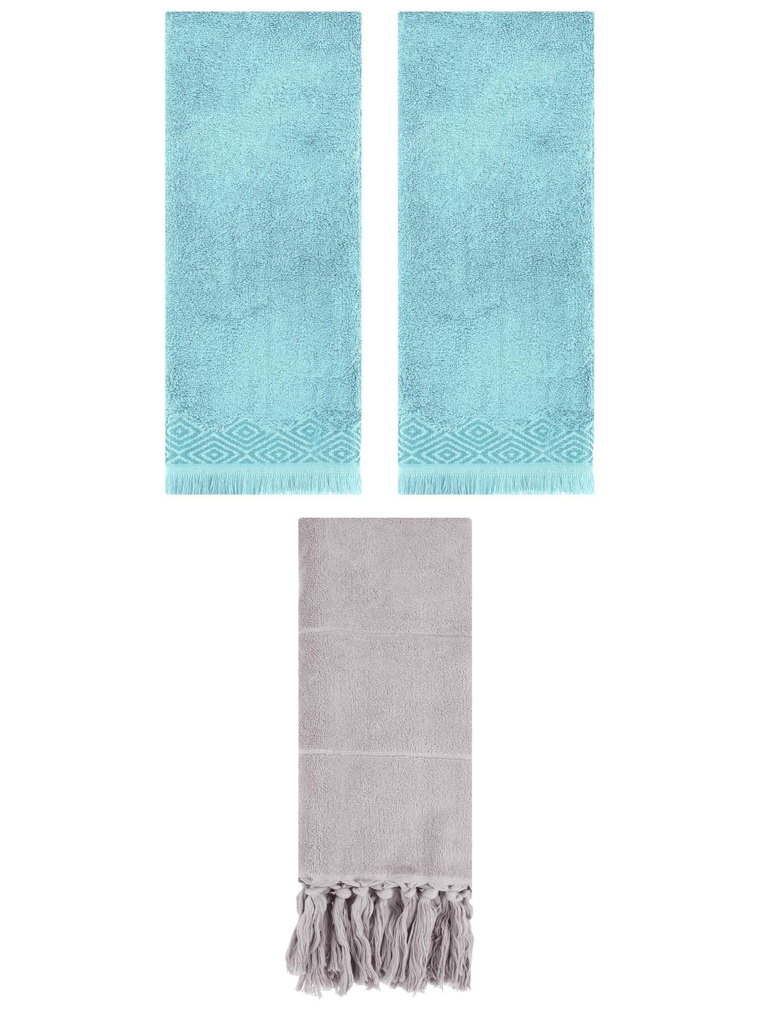 Unique Bargains 3 Pack Cotton Turkish Hand Towels Grey/Blue 14"x30"/13"x29"
