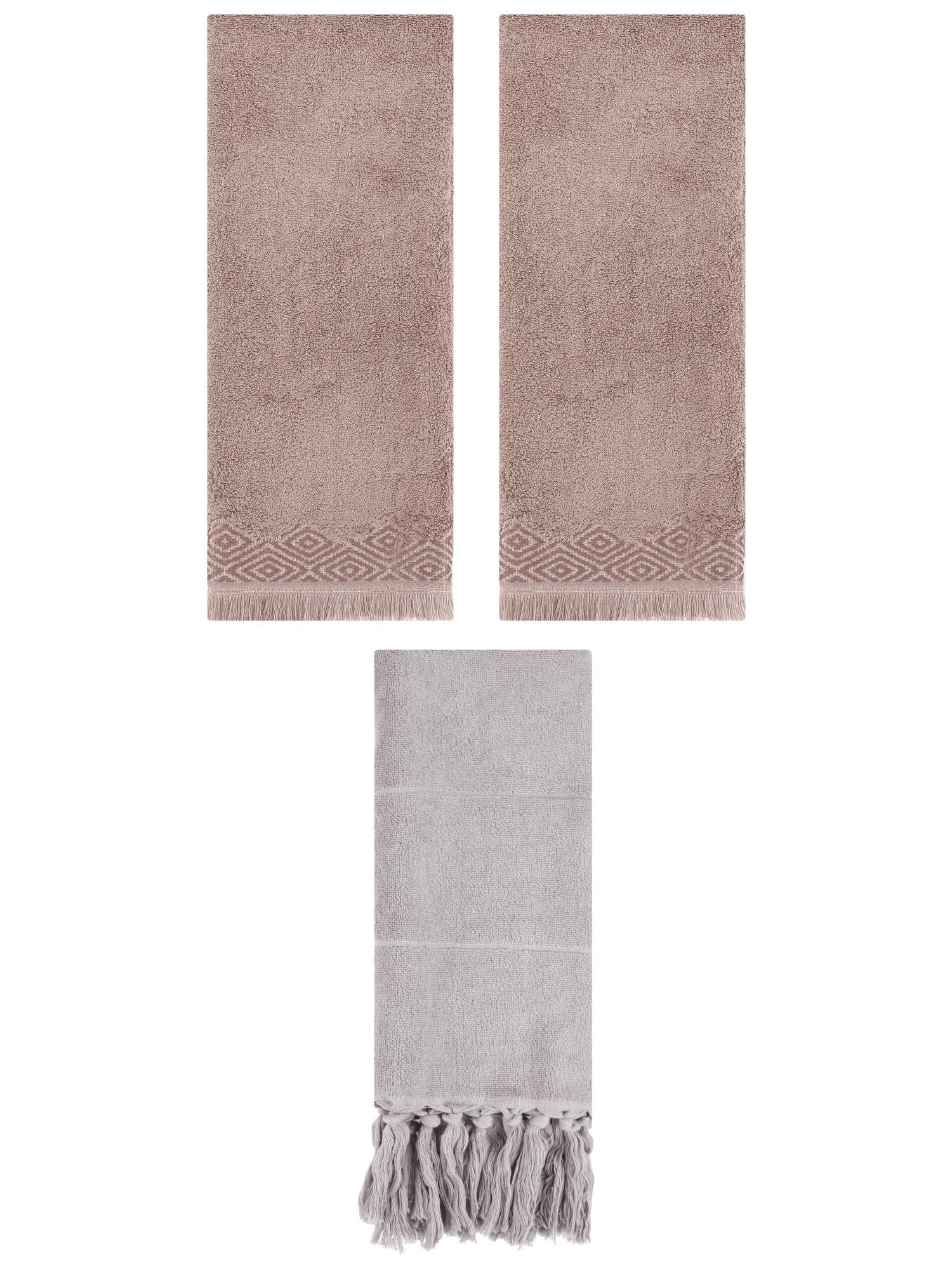 Unique Bargains 3 Pack Cotton Turkish Hand Towels Grey/Brown 14"x30"/13"x29"