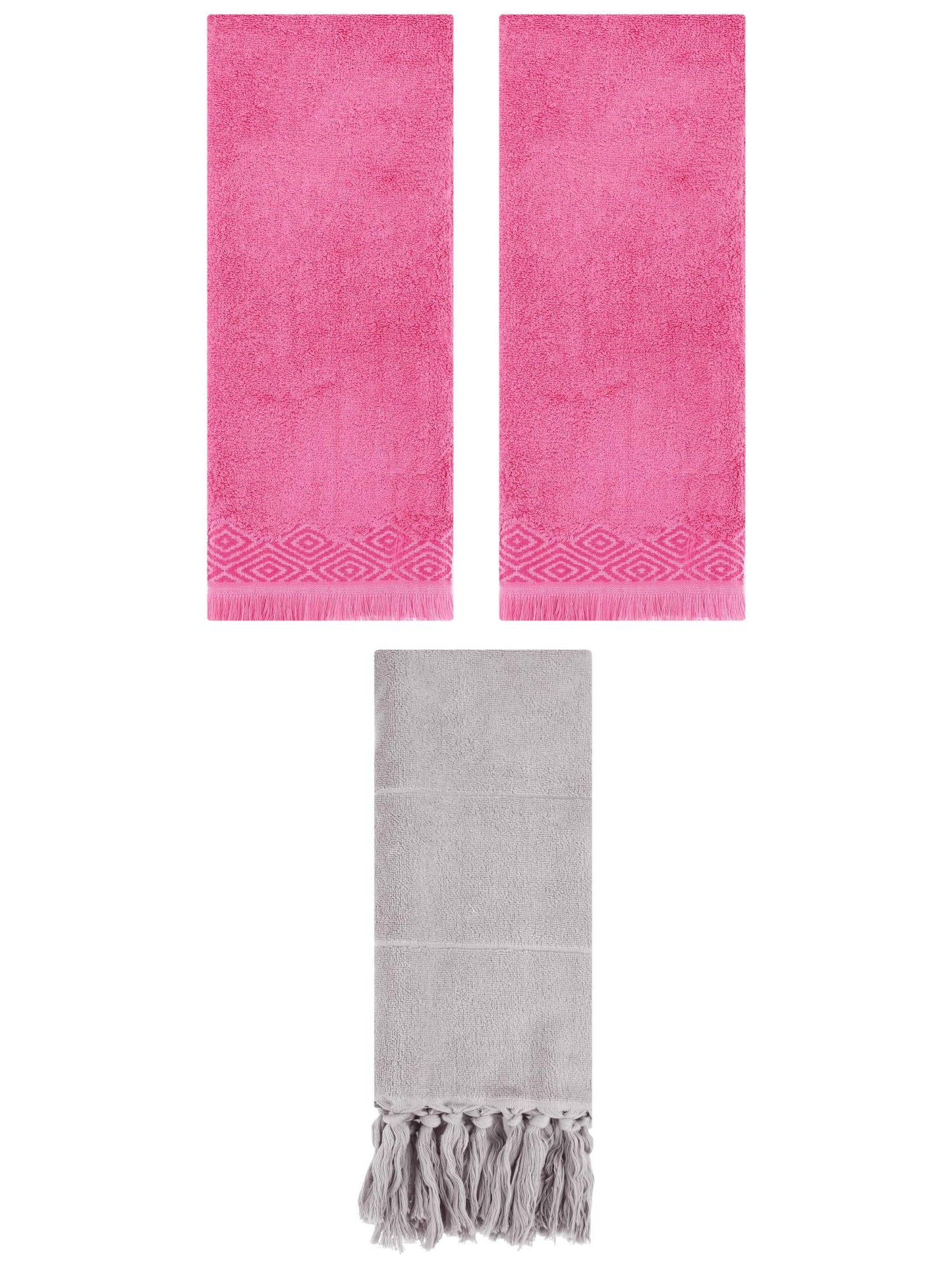Unique Bargains 3 Pack Cotton Turkish Hand Towels Grey/Pink 14"x30"/13"x29"
