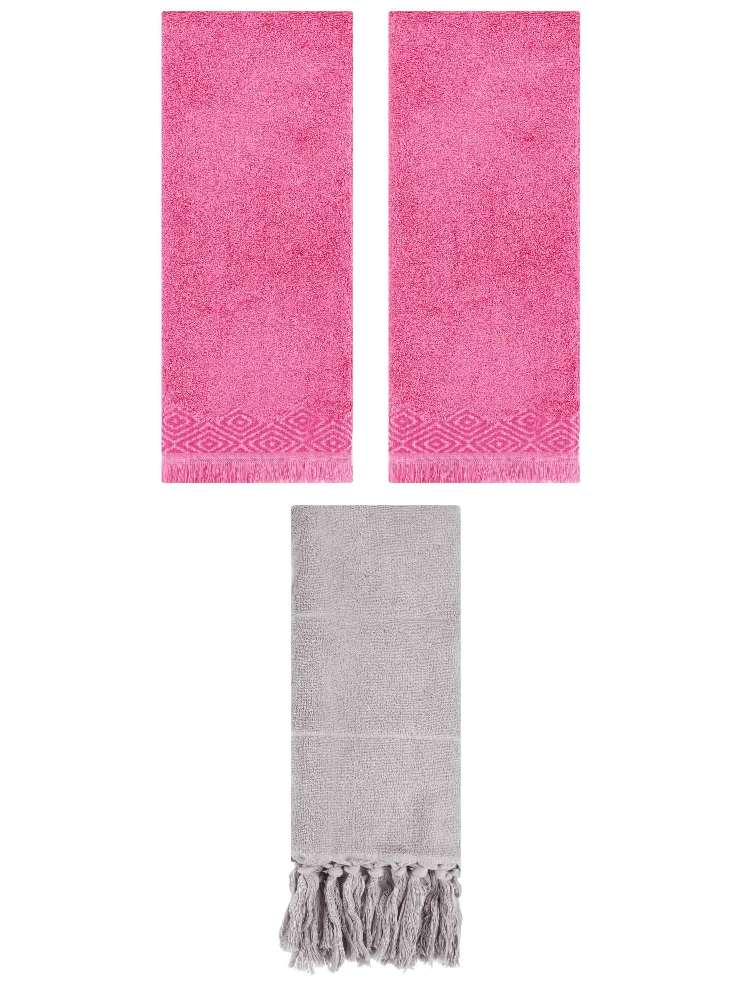 Unique Bargains 3 Pack Cotton Turkish Hand Towels Grey/Pink 14"x30"/13"x29"