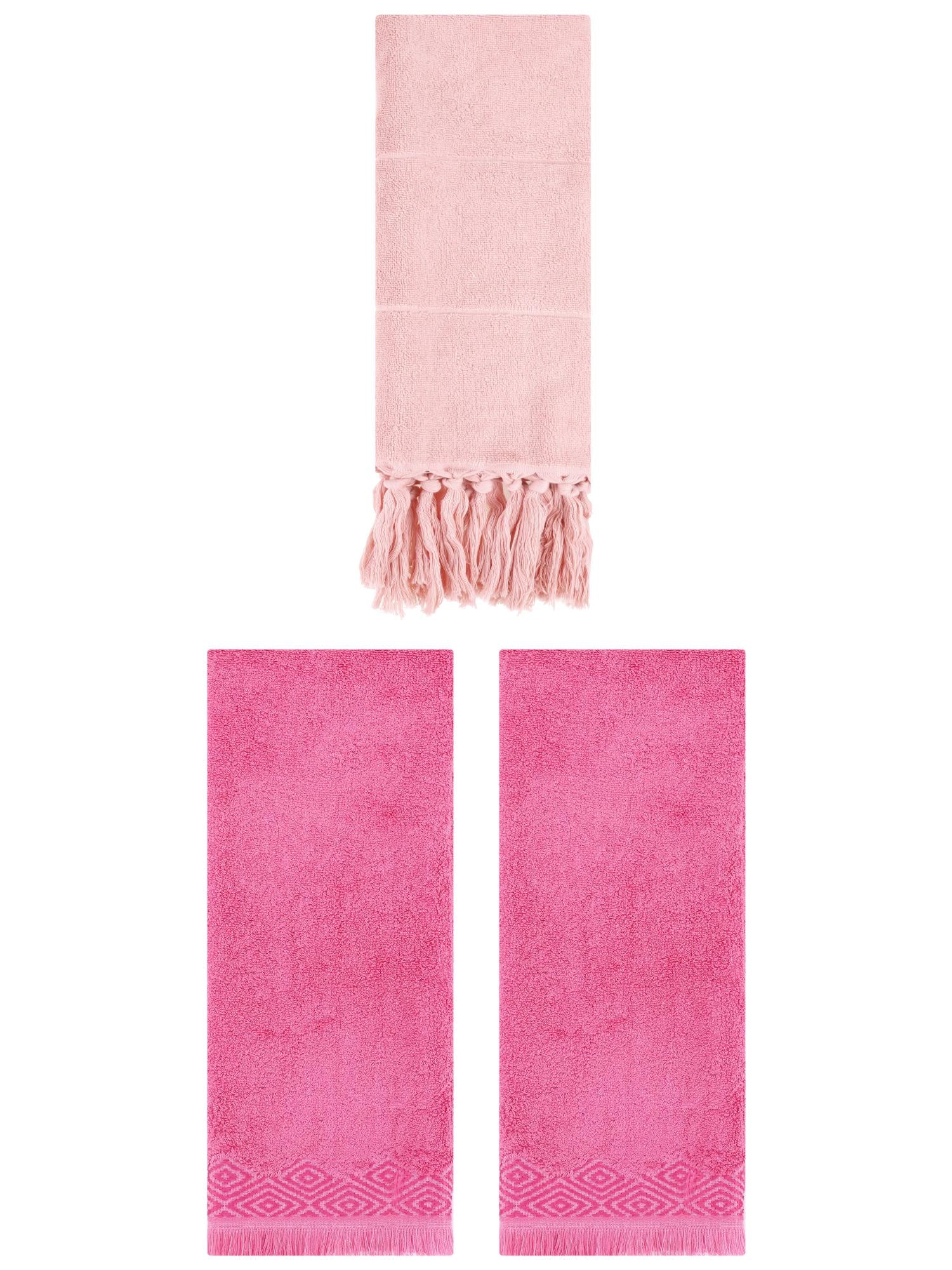 Unique Bargains 3 Pack Cotton Turkish Hand Towels Pink 14"x30"/13"x29"