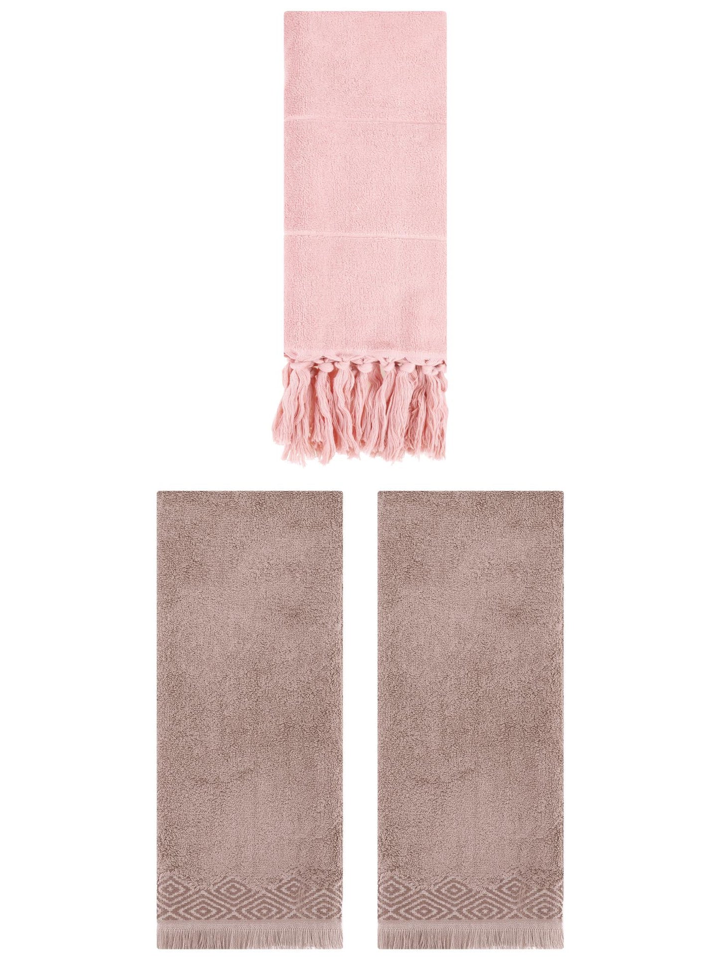 Unique Bargains 3 Pack Cotton Turkish Hand Towels Pink/Brown 14"x30"/13"x29"