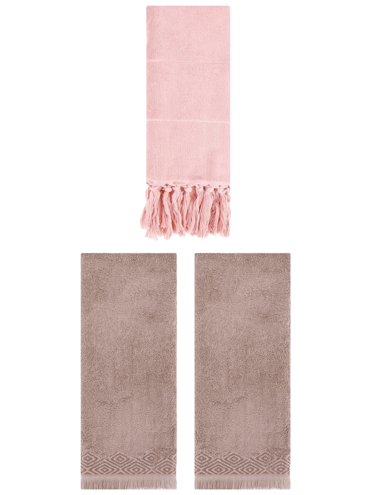 Unique Bargains 3 Pack Cotton Turkish Hand Towels Pink/Brown 14"x30"/13"x29"
