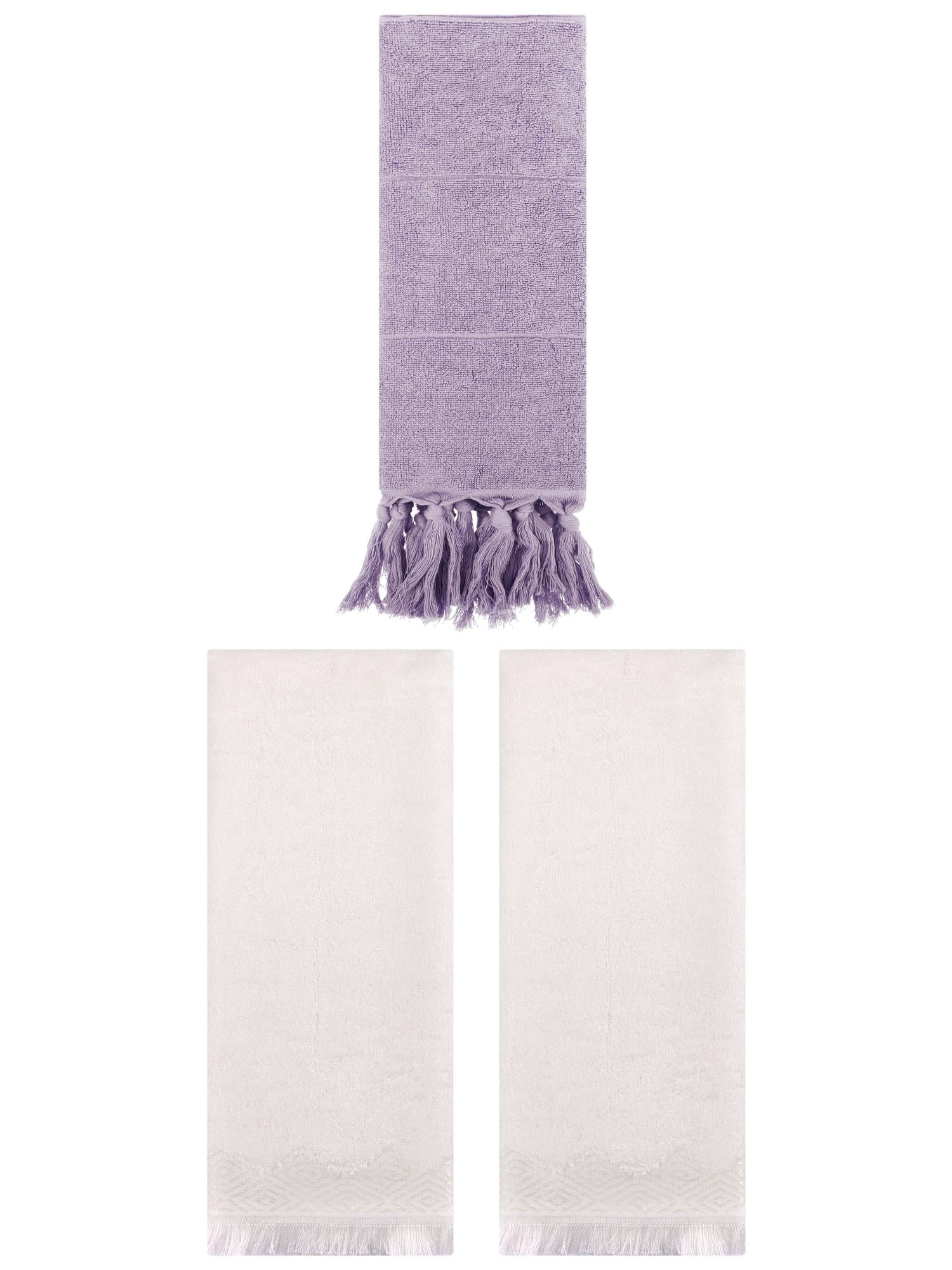 Unique Bargains 3 Pack Cotton Turkish Hand Towels Purple/Beige 14"x30"/13"x29"
