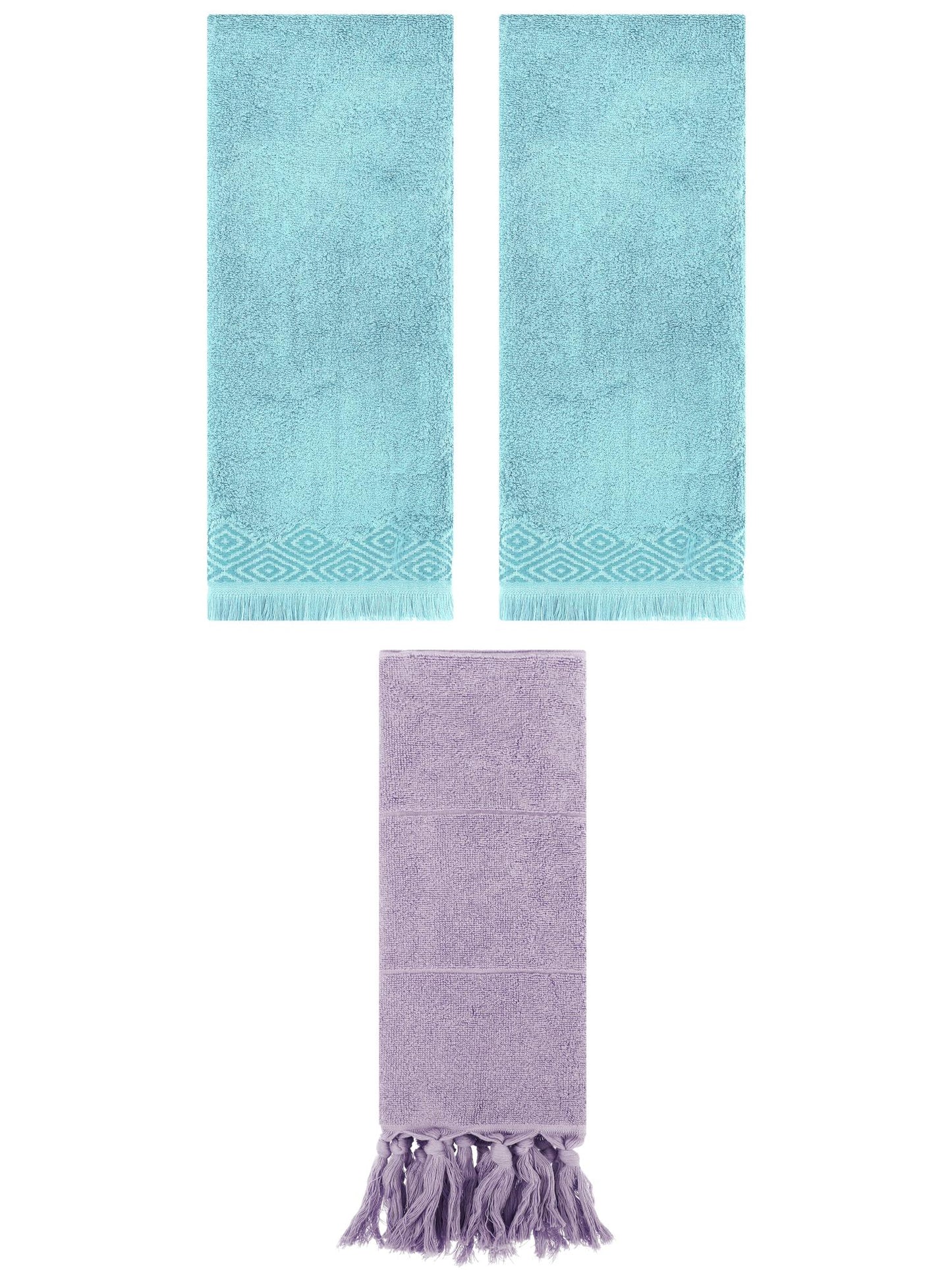 Unique Bargains 3 Pack Cotton Turkish Hand Towels Purple/Blue 14"x30"/13"x29"