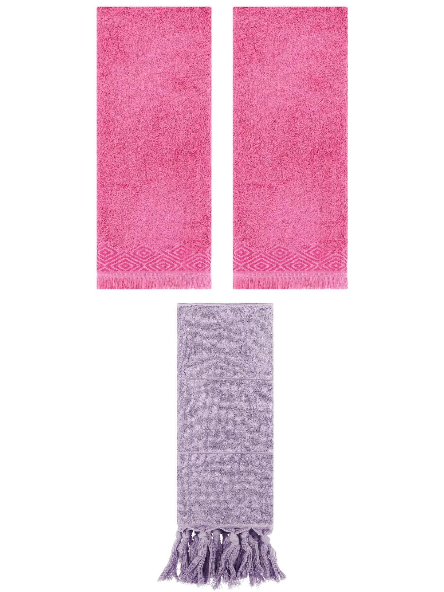 Unique Bargains 3 Pack Cotton Turkish Hand Towels Purple/Pink 14"x30"/13"x29"