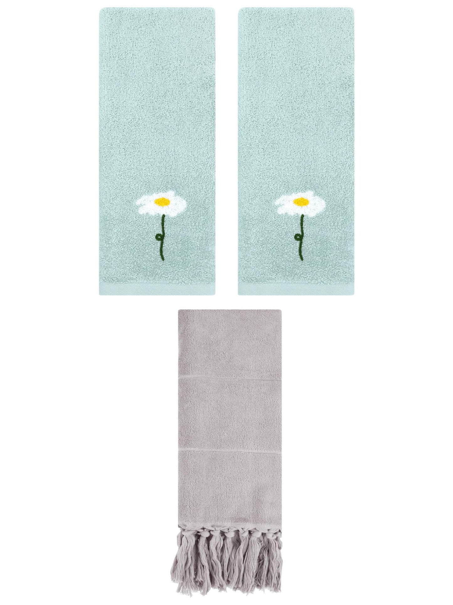 Unique Bargains 3 Pack Floral Solid Hand Towels Grey/Blue 14"x30"/13"x30"