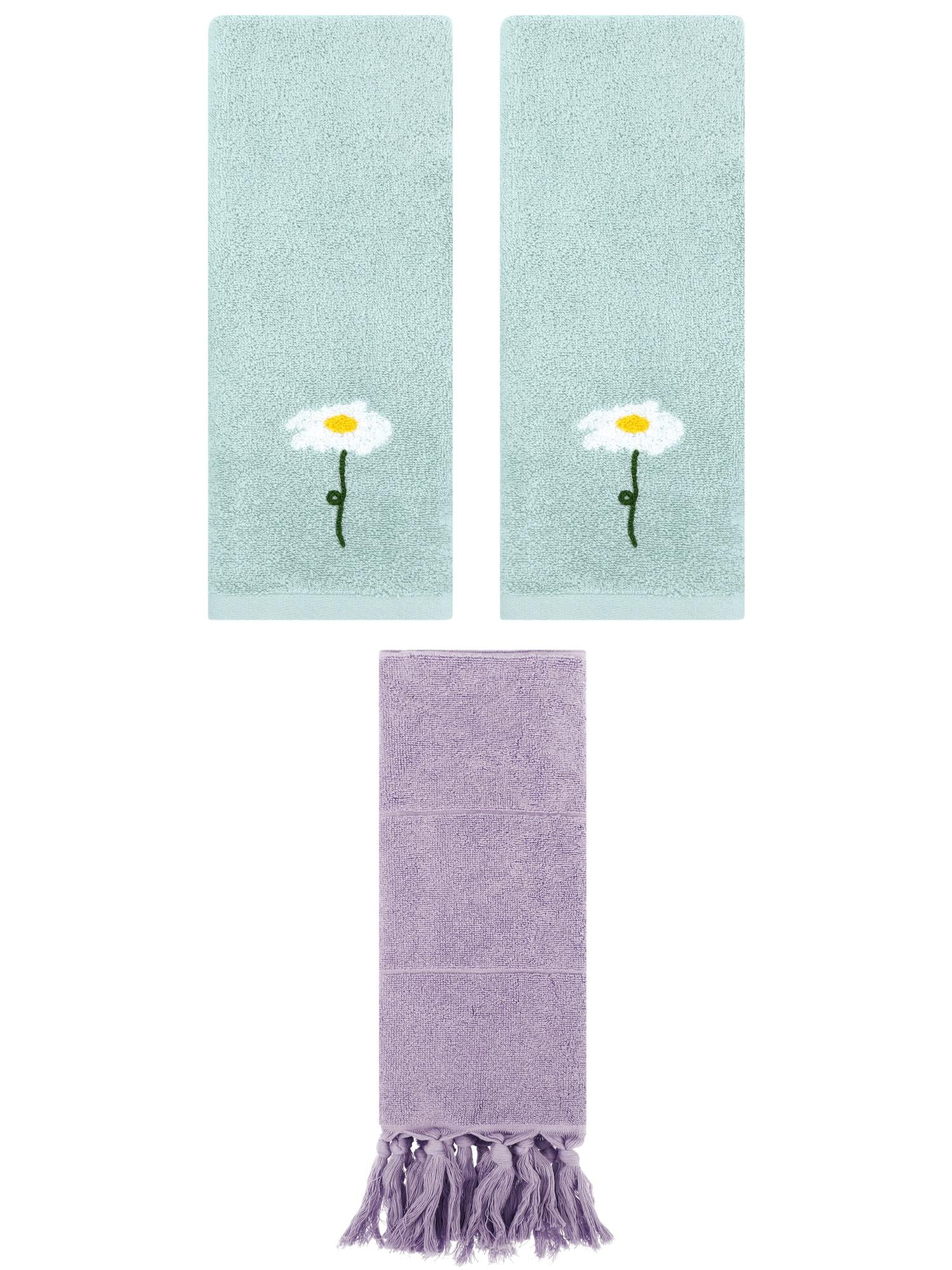 Unique Bargains 3 Pack Floral Solid Hand Towels Purple/Blue 14"x30"/13"x30"