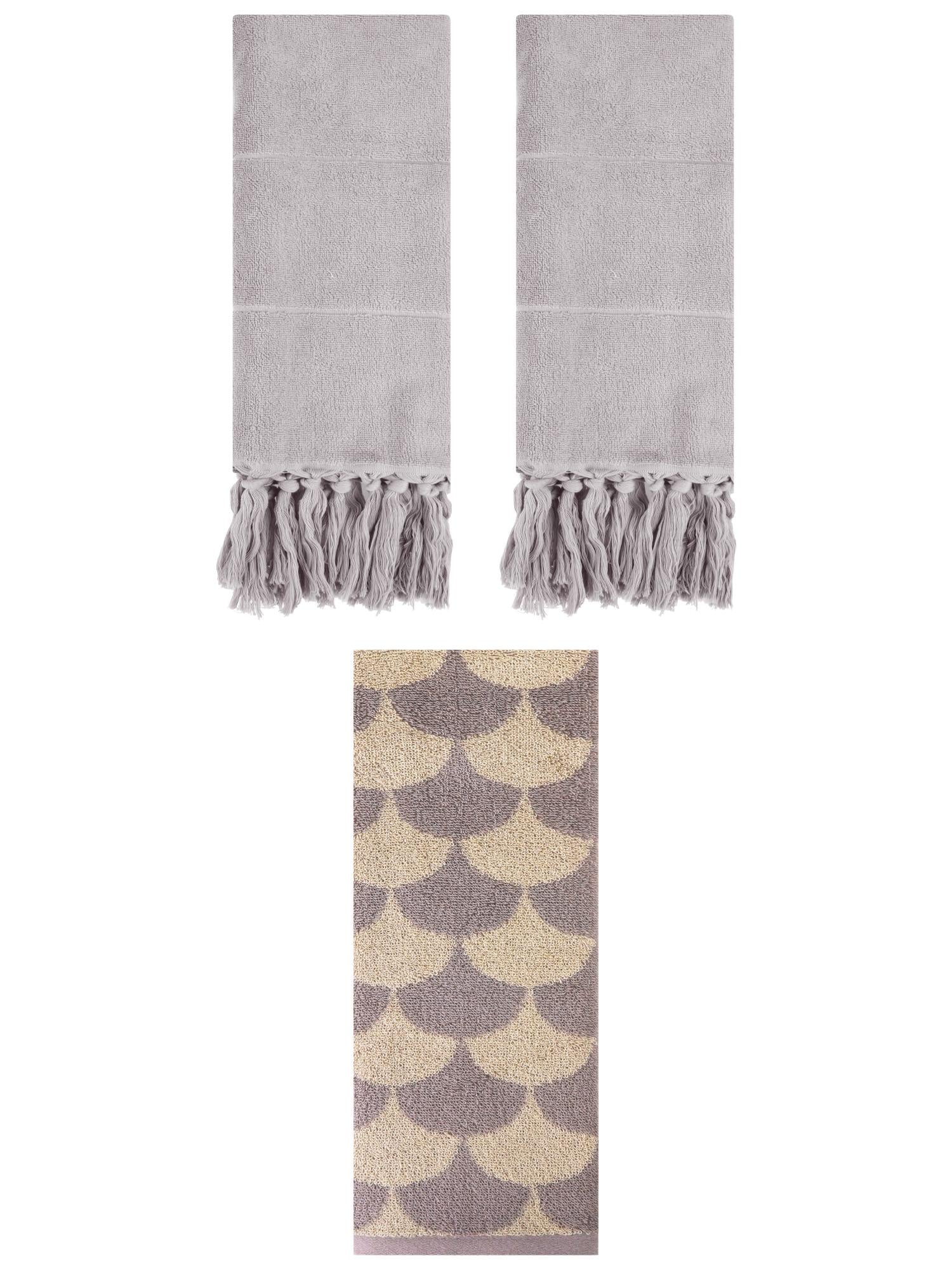Unique Bargains 3 Pack Geometric Solid Hand Towel Set Grey/Brown 14"x30"/13"x29"