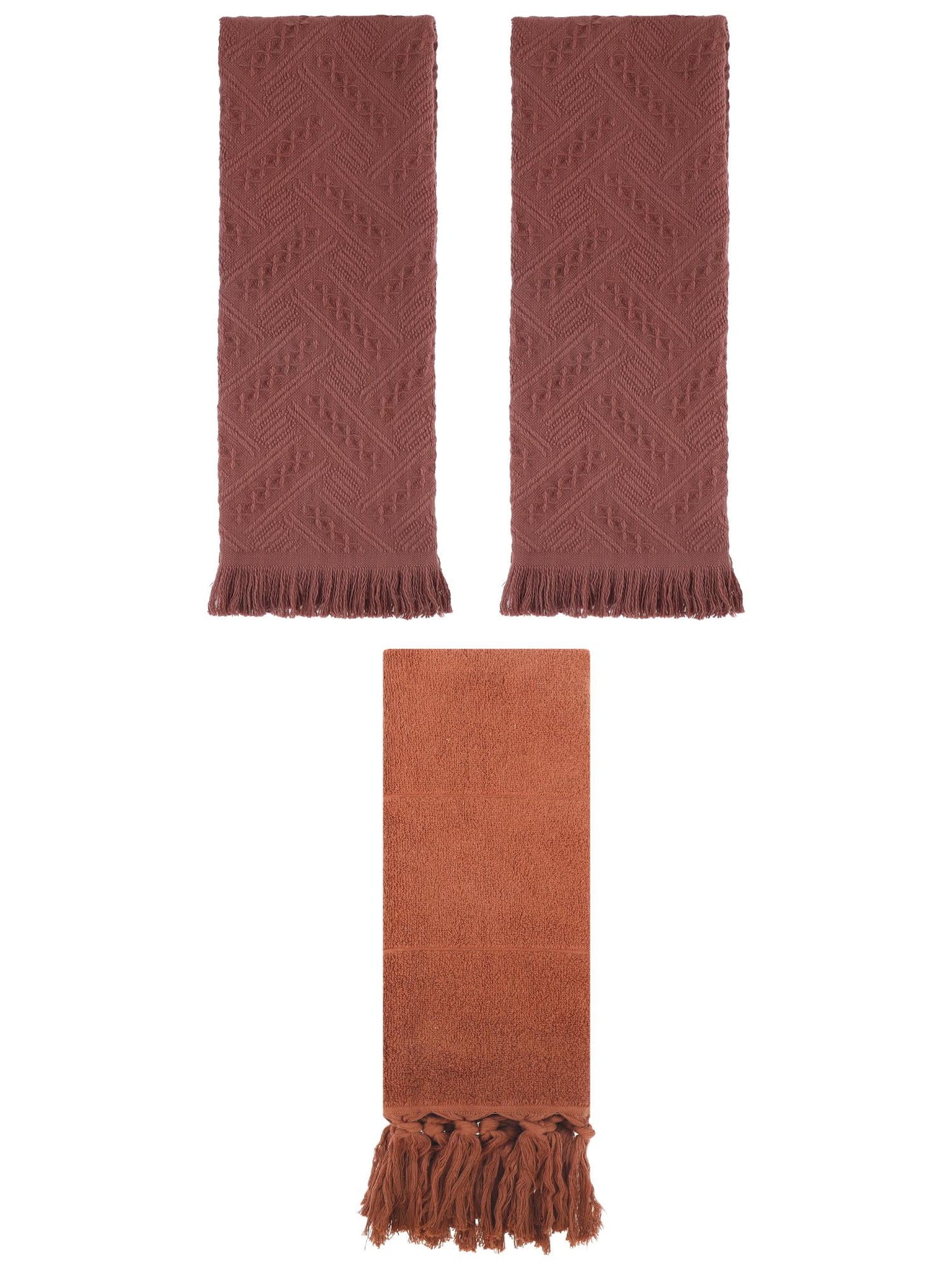 Unique Bargains 3 Pack Soft Boho Turkish Hand Towels Brown 14"x30"/13"x29"