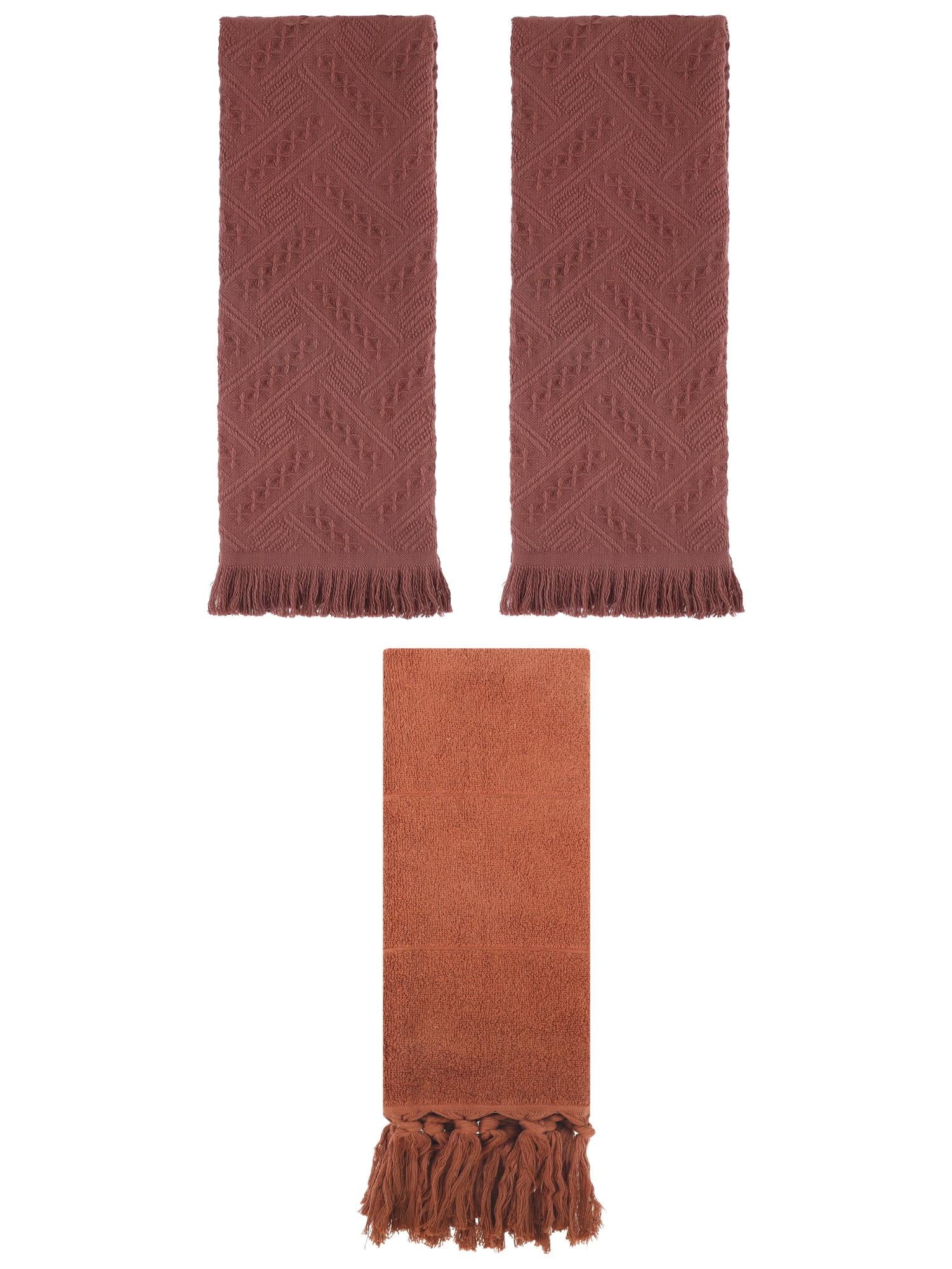 Unique Bargains 3 Pack Soft Boho Turkish Hand Towels Brown 14"x30"/13"x29"
