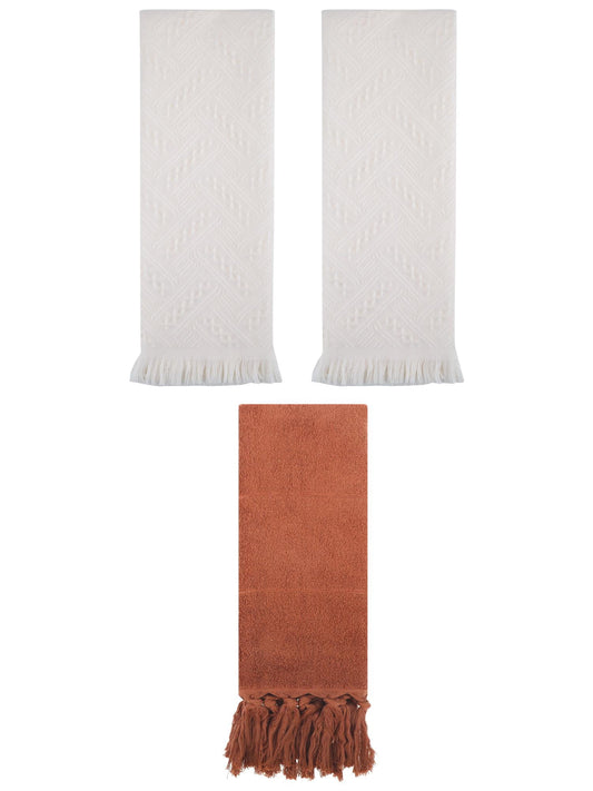 Unique Bargains 3 Pack Soft Boho Turkish Hand Towels Yellow/Brown 14"x30"/13"x29"