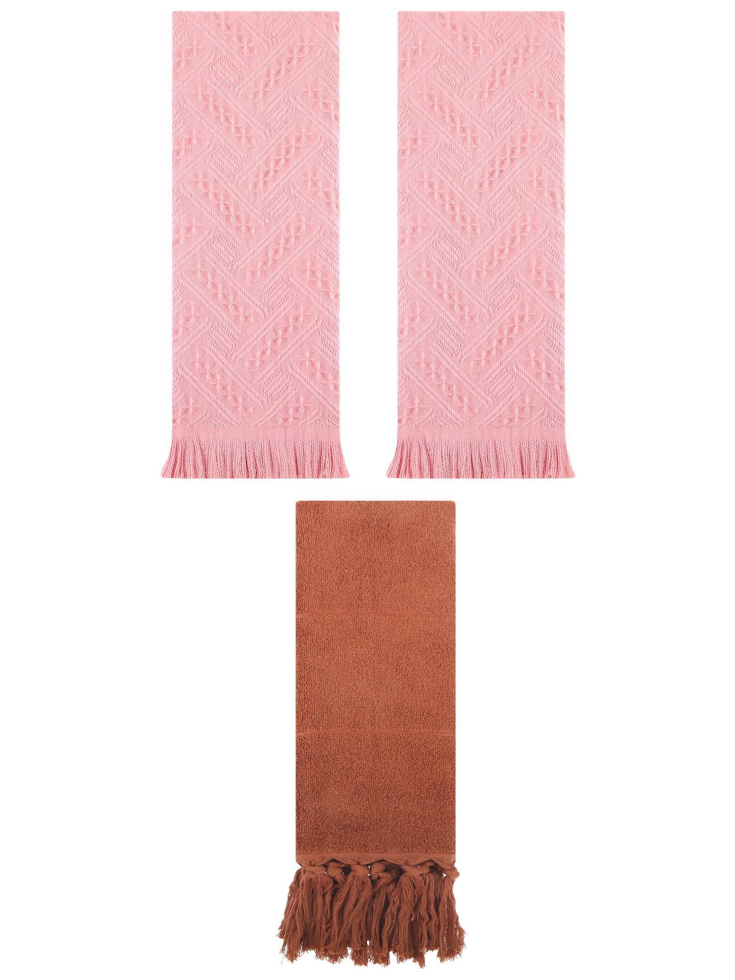 Unique Bargains 3 Pack Soft Boho Turkish Hand Towels Brown/Pink 14"x30"/13"x29"
