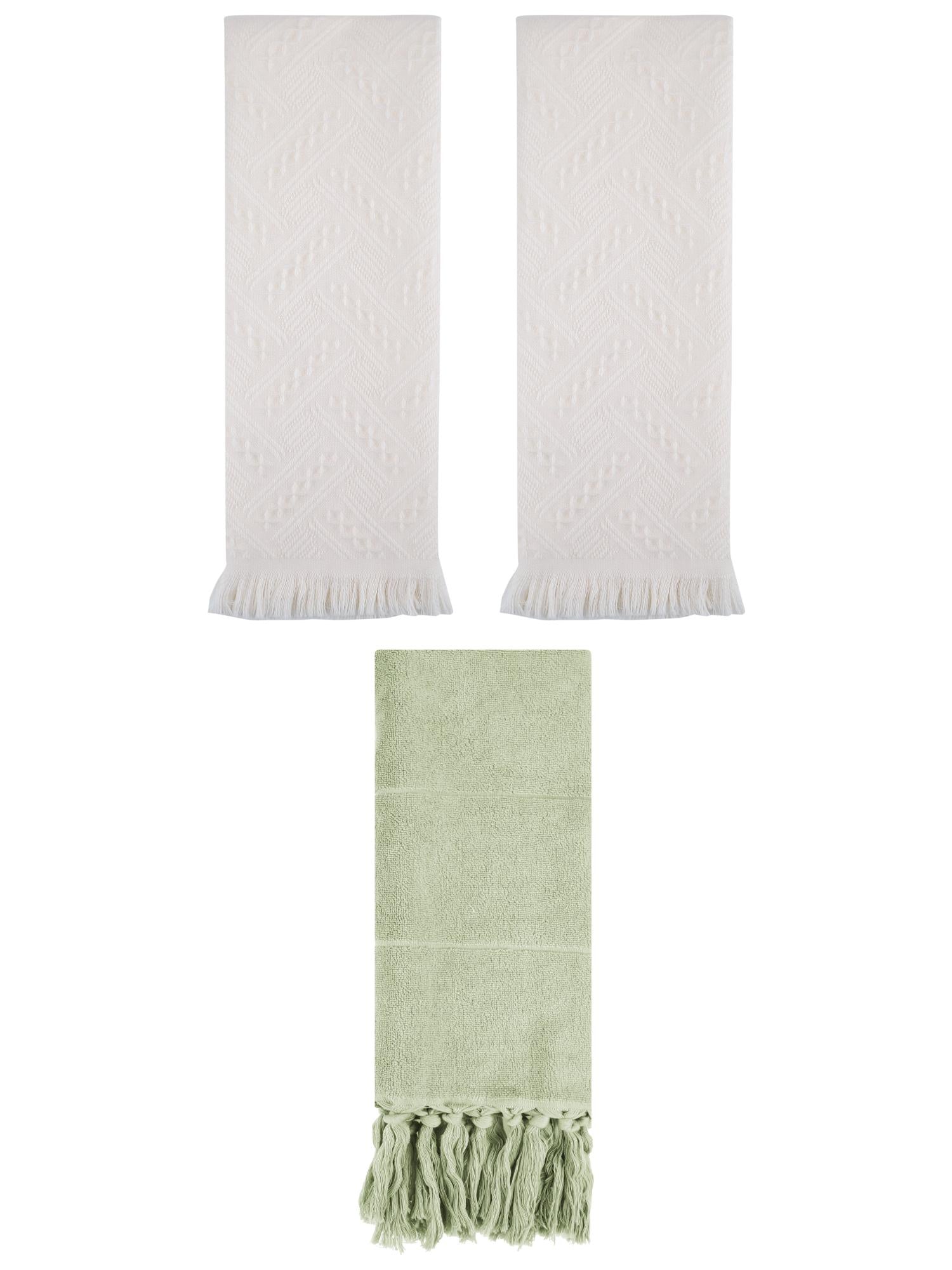 Unique Bargains 3 Pack Soft Boho Turkish Hand Towels Green/Beige 14"x30"/13"x29"