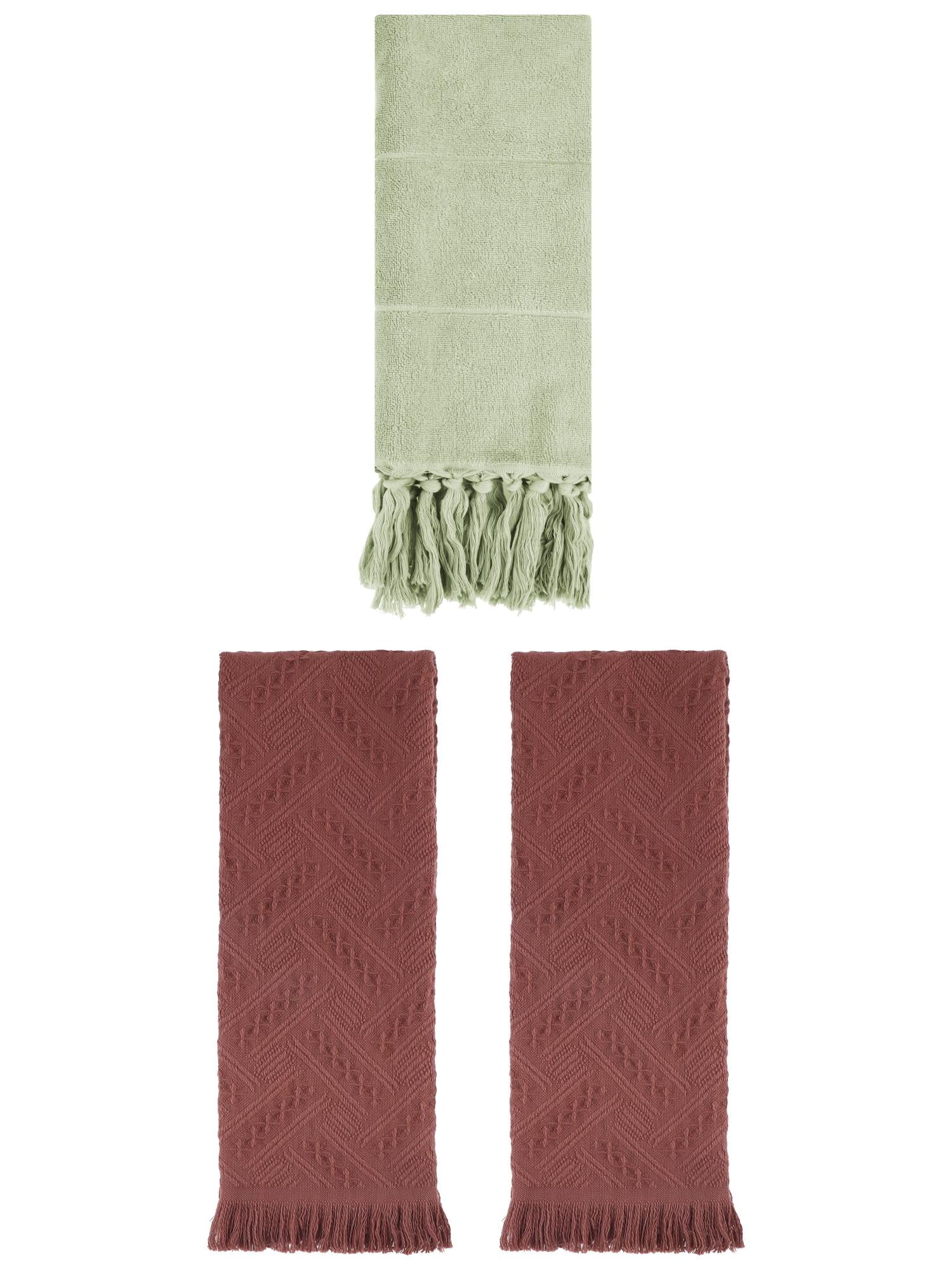 Unique Bargains 3 Pack Soft Boho Turkish Hand Towels Green/Brown 14"x30"/13"x29"