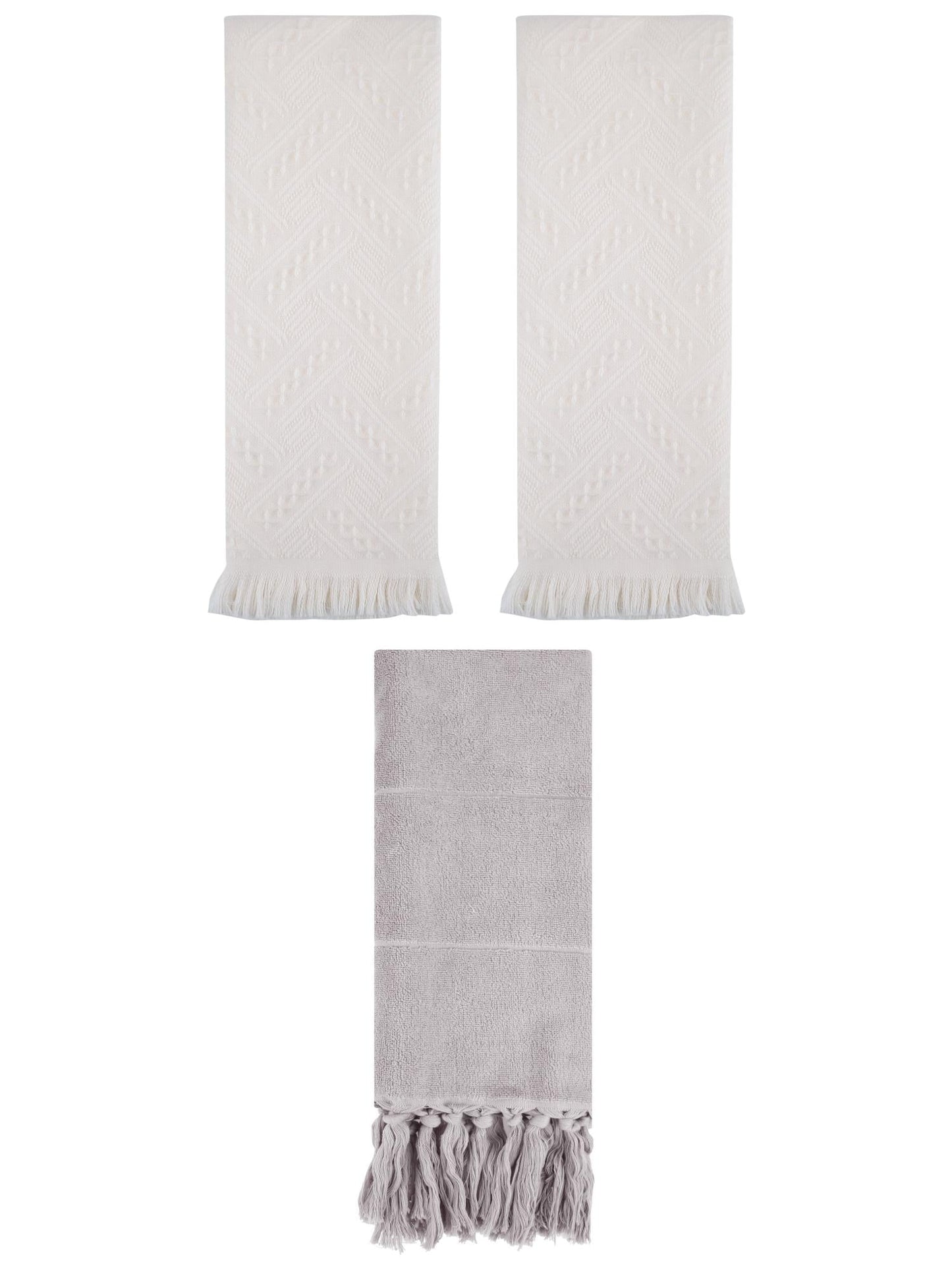 Unique Bargains 3 Pack Soft Boho Turkish Hand Towels Grey/Beige 14"x30"/13"x29"