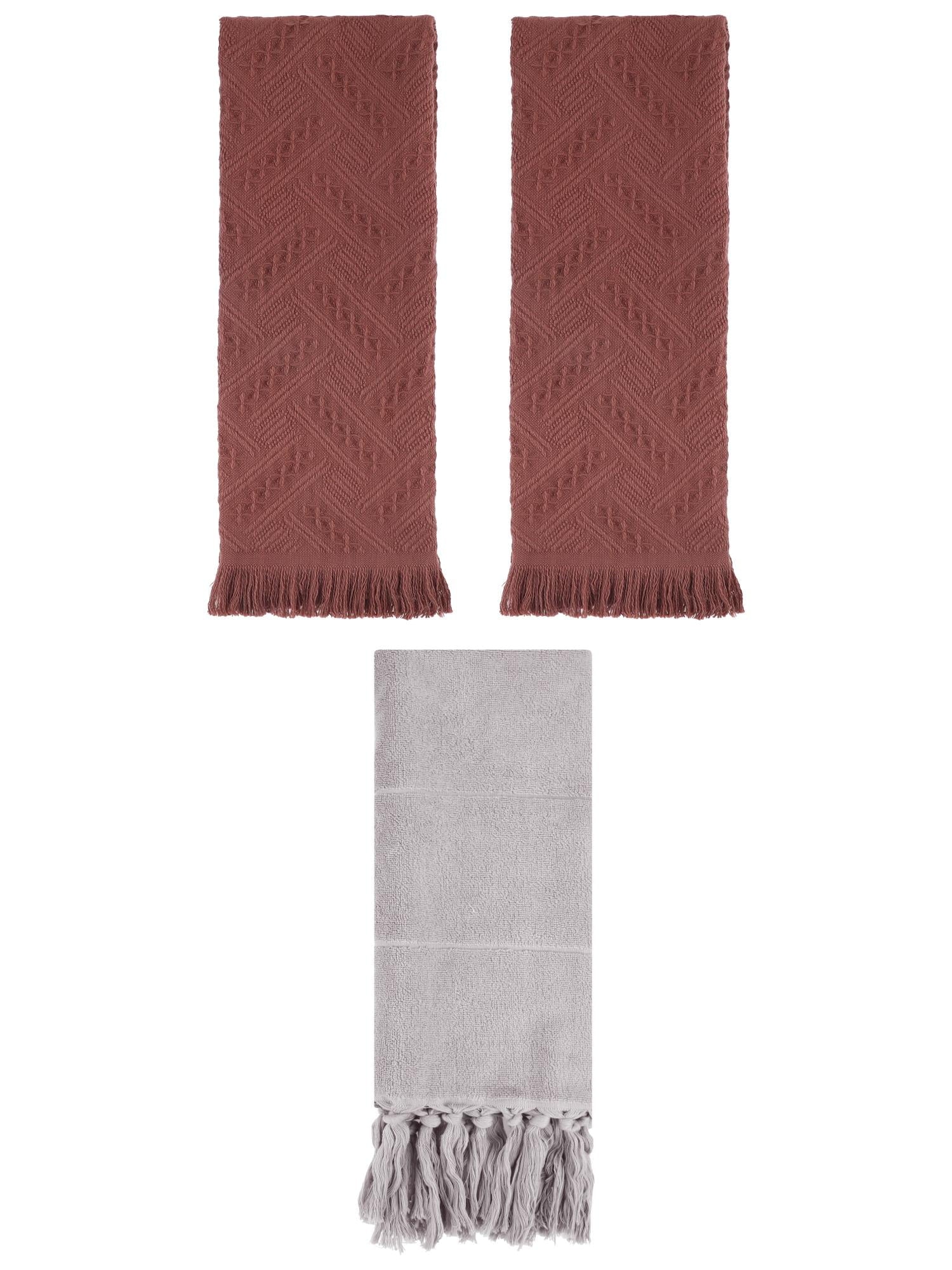 Unique Bargains 3 Pack Soft Boho Turkish Hand Towels Grey/Brown 14"x30"/13"x29"