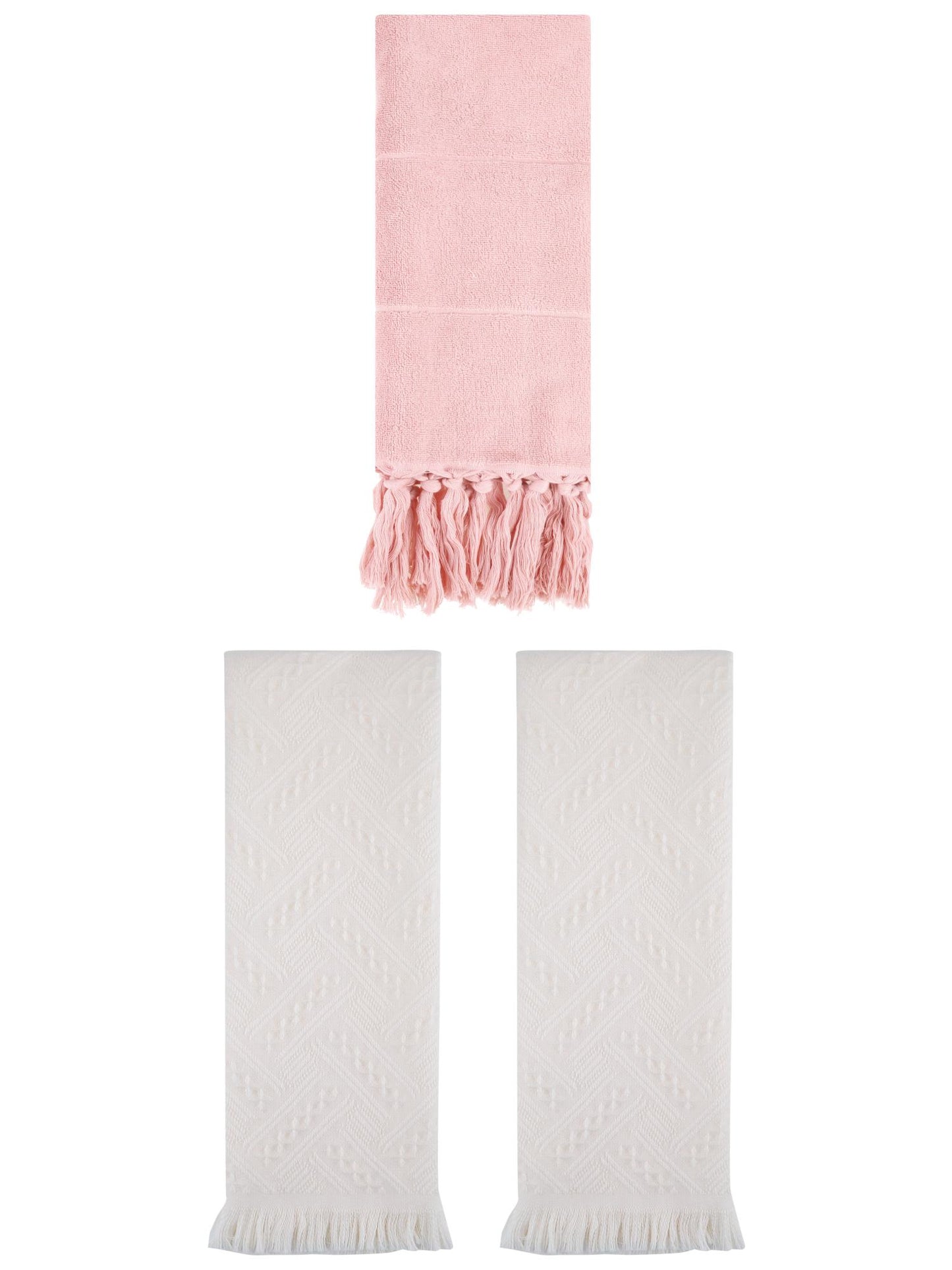 Unique Bargains 3 Pack Soft Boho Turkish Hand Towels Pink/Beige 14"x30"/13"x29"