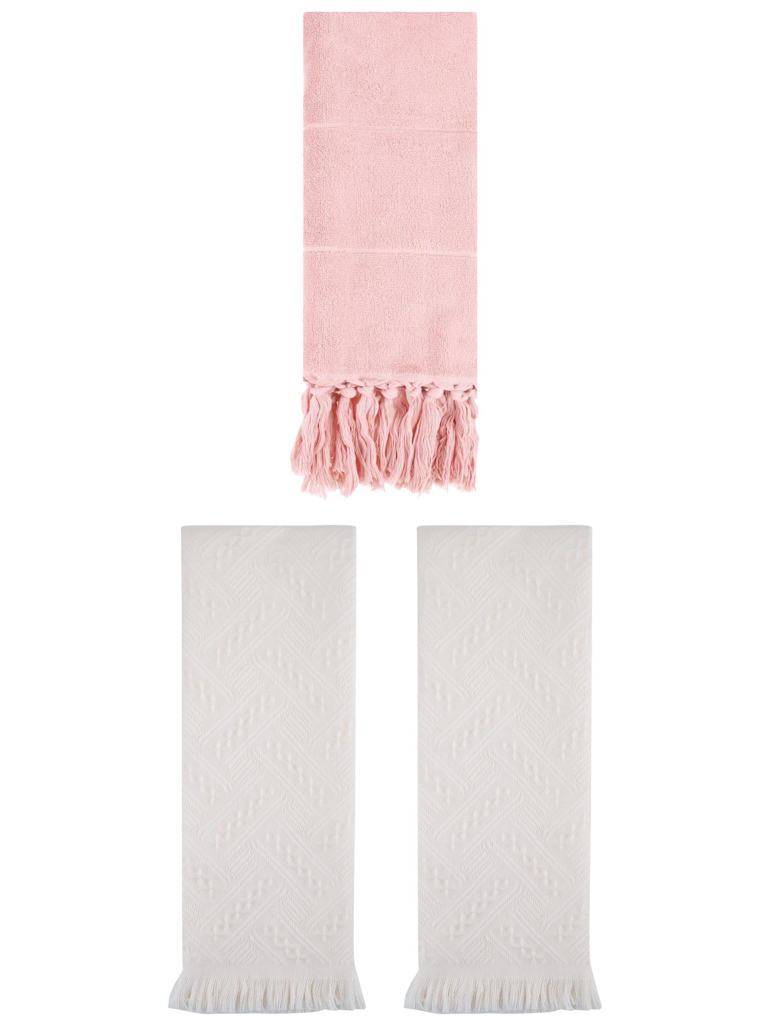 Unique Bargains 3 Pack Soft Boho Turkish Hand Towels Pink/Beige 14"x30"/13"x29"