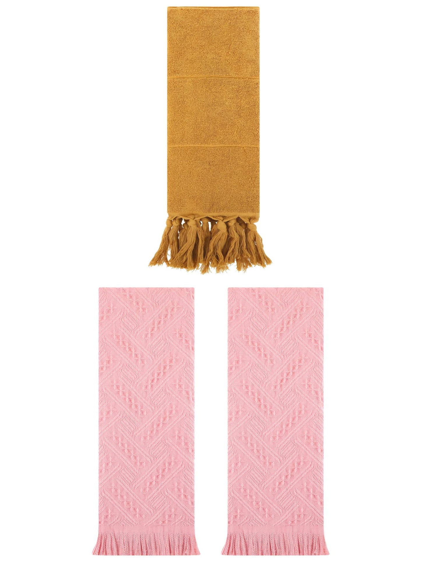 Unique Bargains 3 Pack Soft Boho Turkish Hand Towels Yellow/Pink 14"x30"/13"x29"