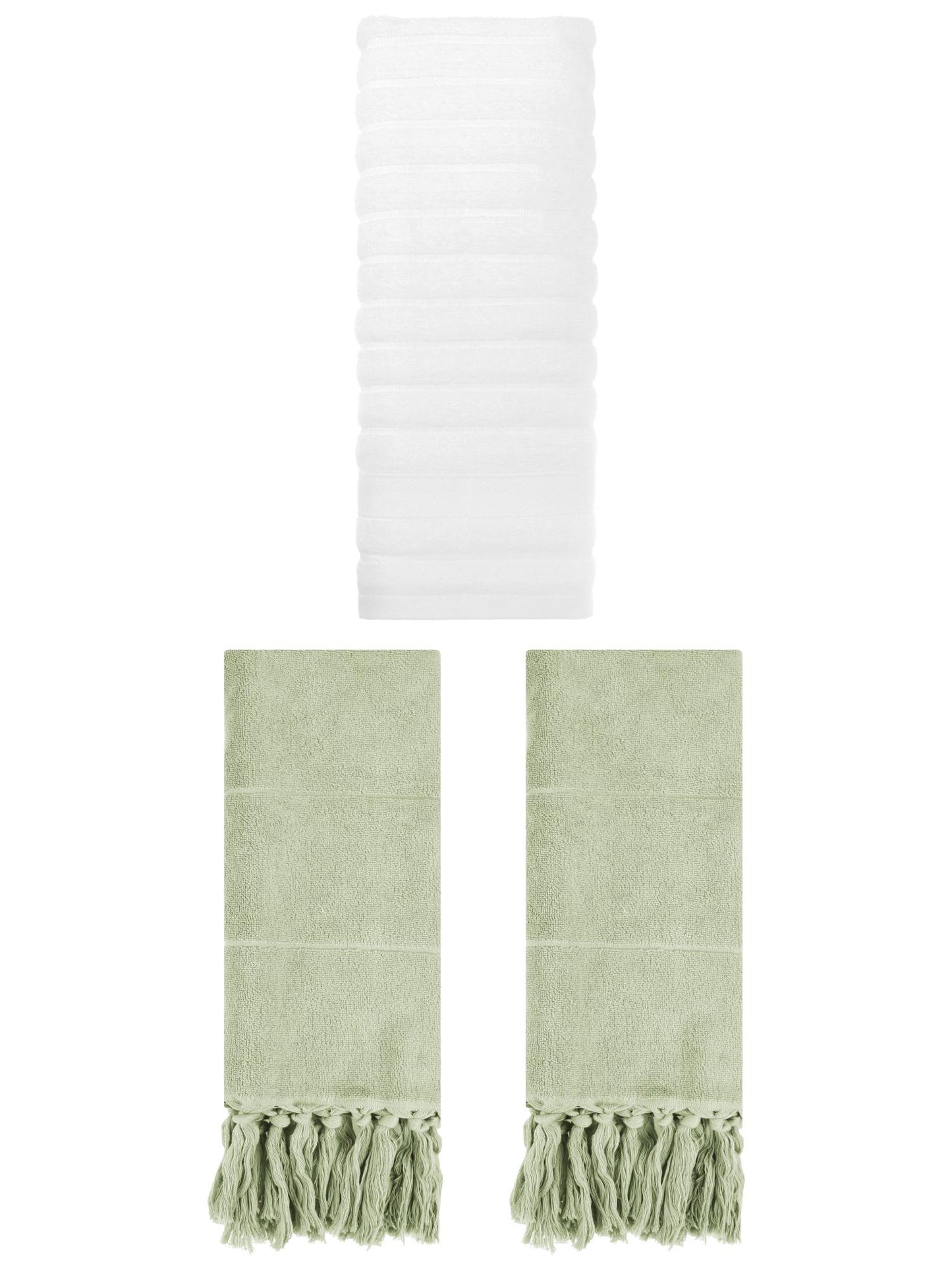 Unique Bargains 3 Pack Solid Absorbent Soft Cotton Hand Towels 14" x 30" Green/White