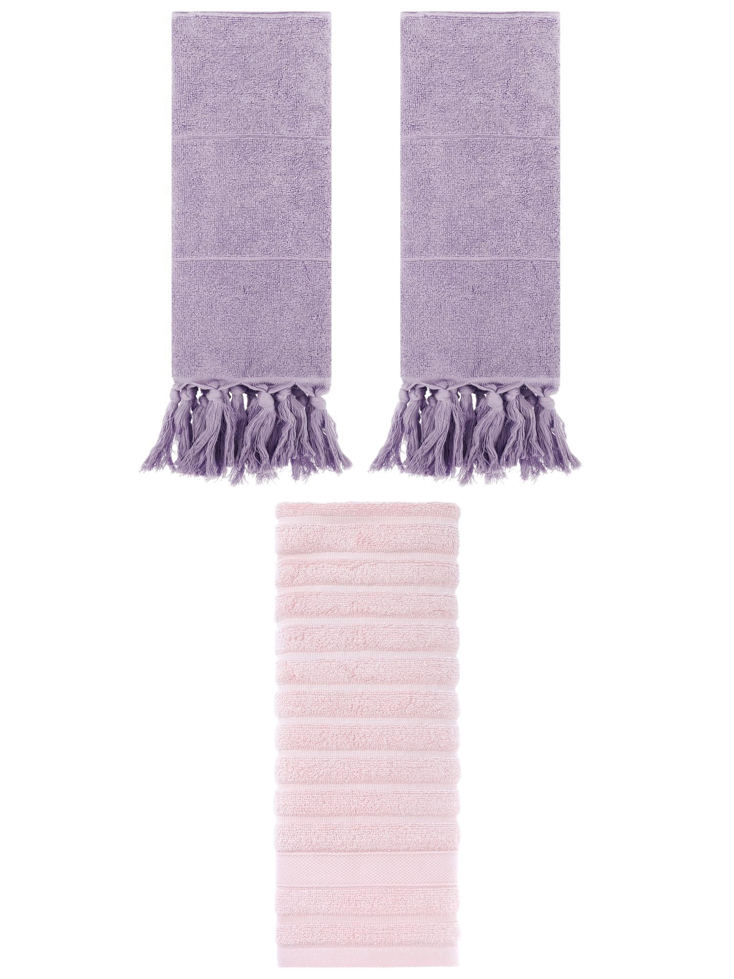 Unique Bargains 3 Pack Solid Absorbent Soft Cotton Hand Towels 14" x 30" Purple/Pink