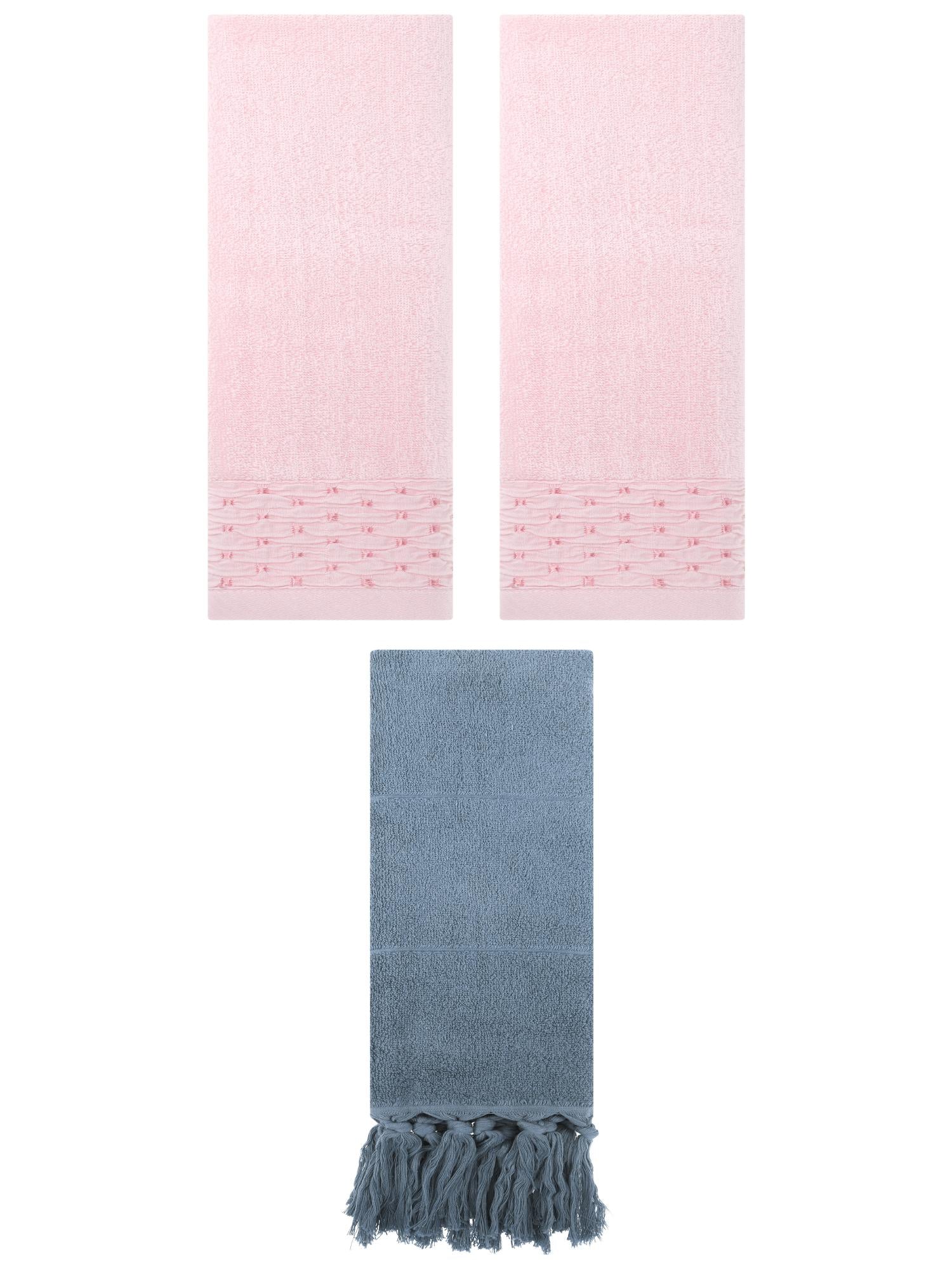 Unique Bargains 3 Pack Solid Cotton Bathroom Hand Towel 14" x 30" Blue/Pink