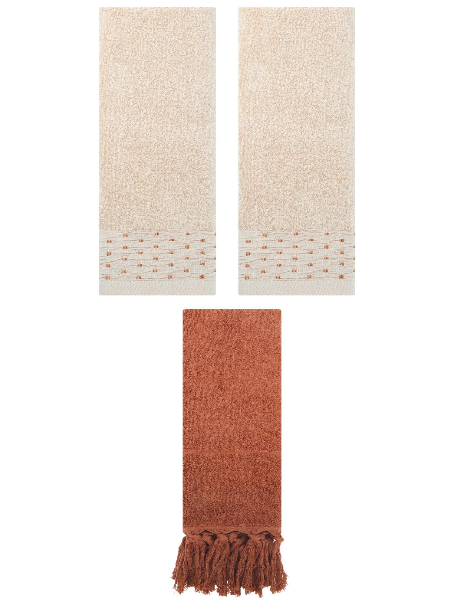 Unique Bargains 3 Pack Solid Cotton Bathroom Hand Towel 14" x 30" Brown/Light Brown