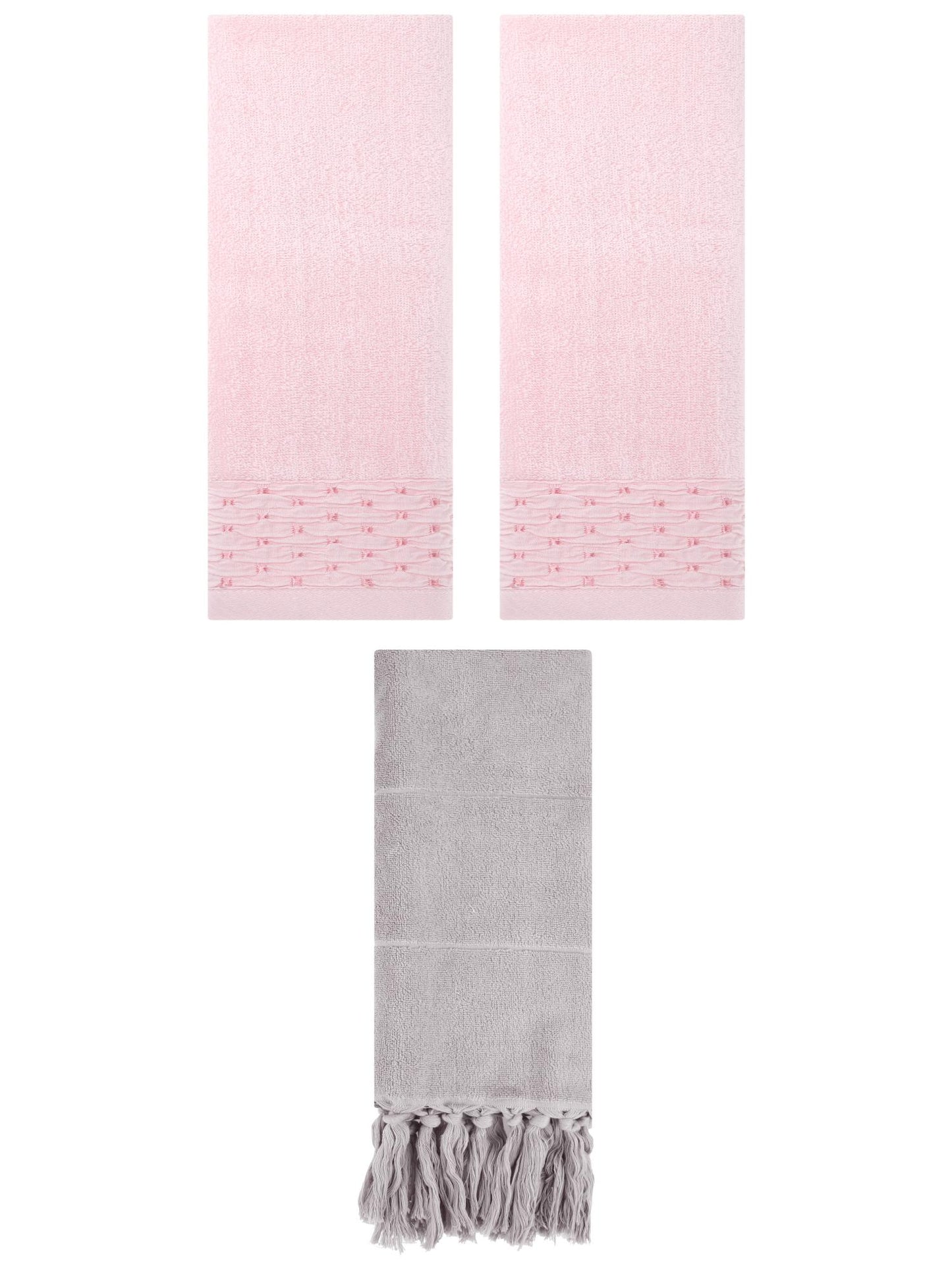 Unique Bargains 3 Pack Solid Cotton Bathroom Hand Towel 14" x 30" Grey/Pink