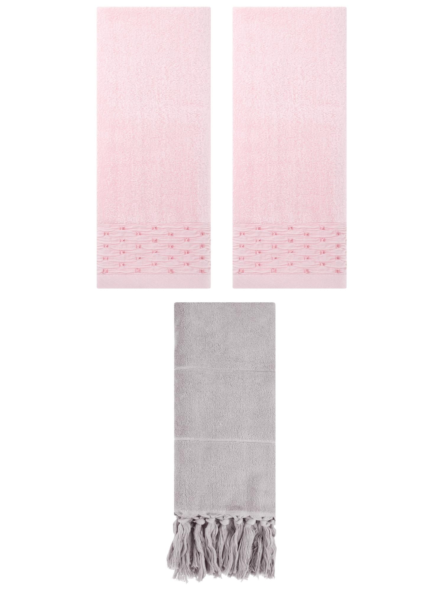 Unique Bargains 3 Pack Solid Cotton Bathroom Hand Towel 14" x 30" Grey/Pink