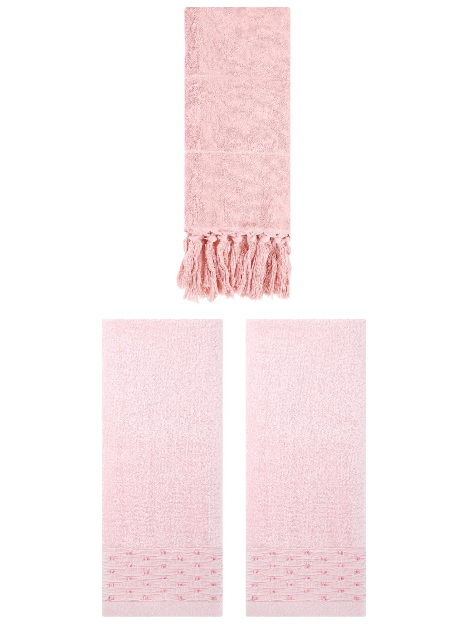 Unique Bargains 3 Pack Solid Cotton Bathroom Hand Towel 14" x 30" Pink
