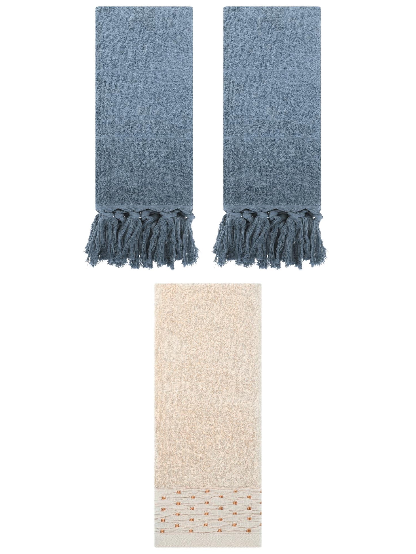 Unique Bargains 3 Pack Solid Cotton Hand Towel for Bathroom 14" x 30" Blue/Light Brown