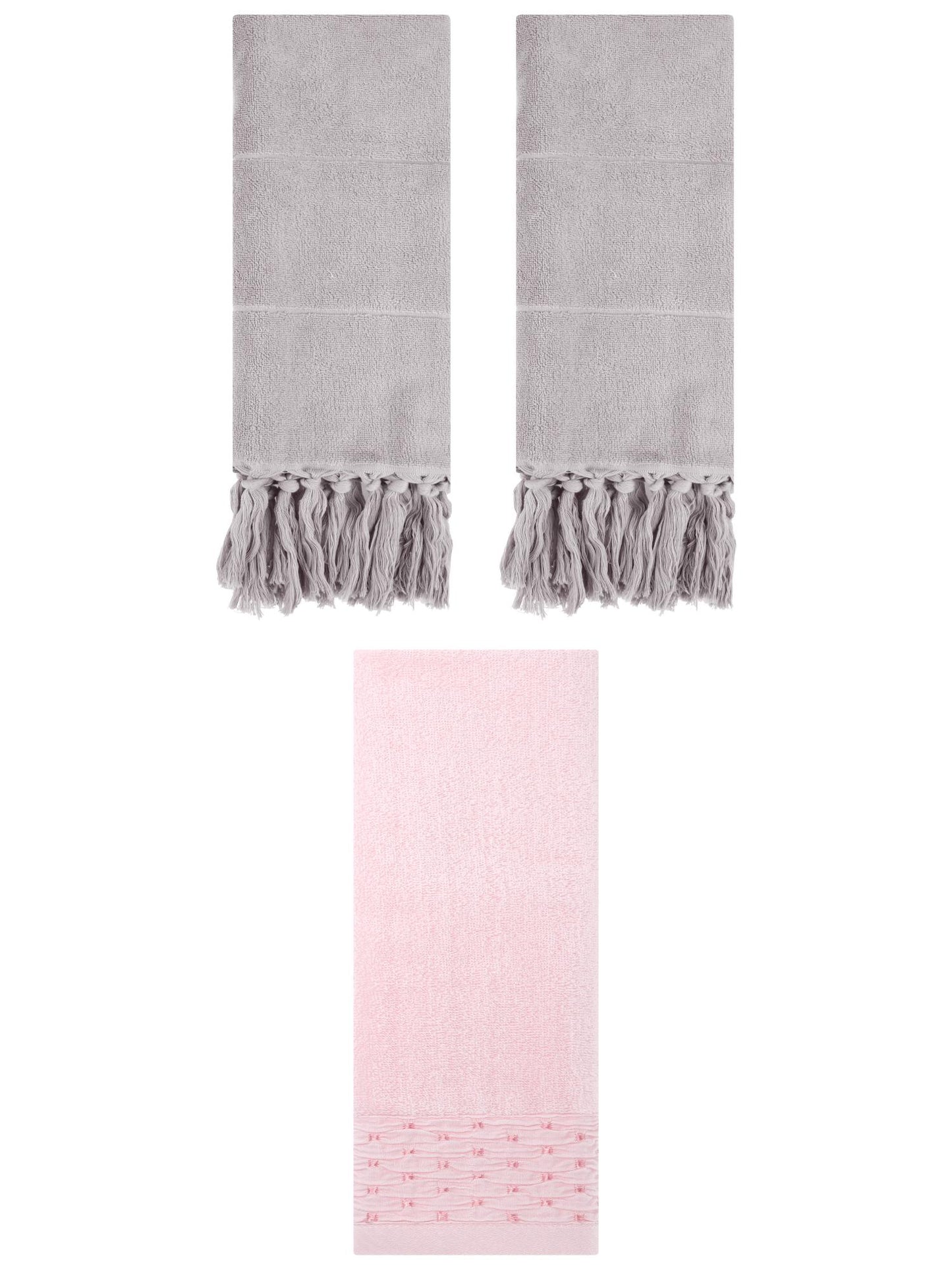 Unique Bargains 3 Pack Solid Cotton Hand Towels for Bathroom 14" x 30" Grey/Pink