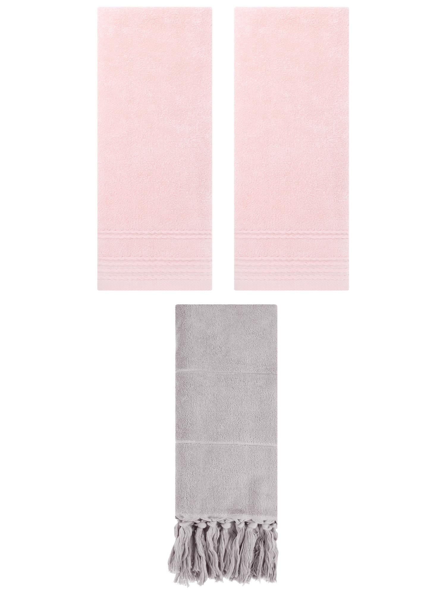 Unique Bargains 3 Pack Solid Tassels Bathroom Hand Towels 14" x 30" Grey/Pink