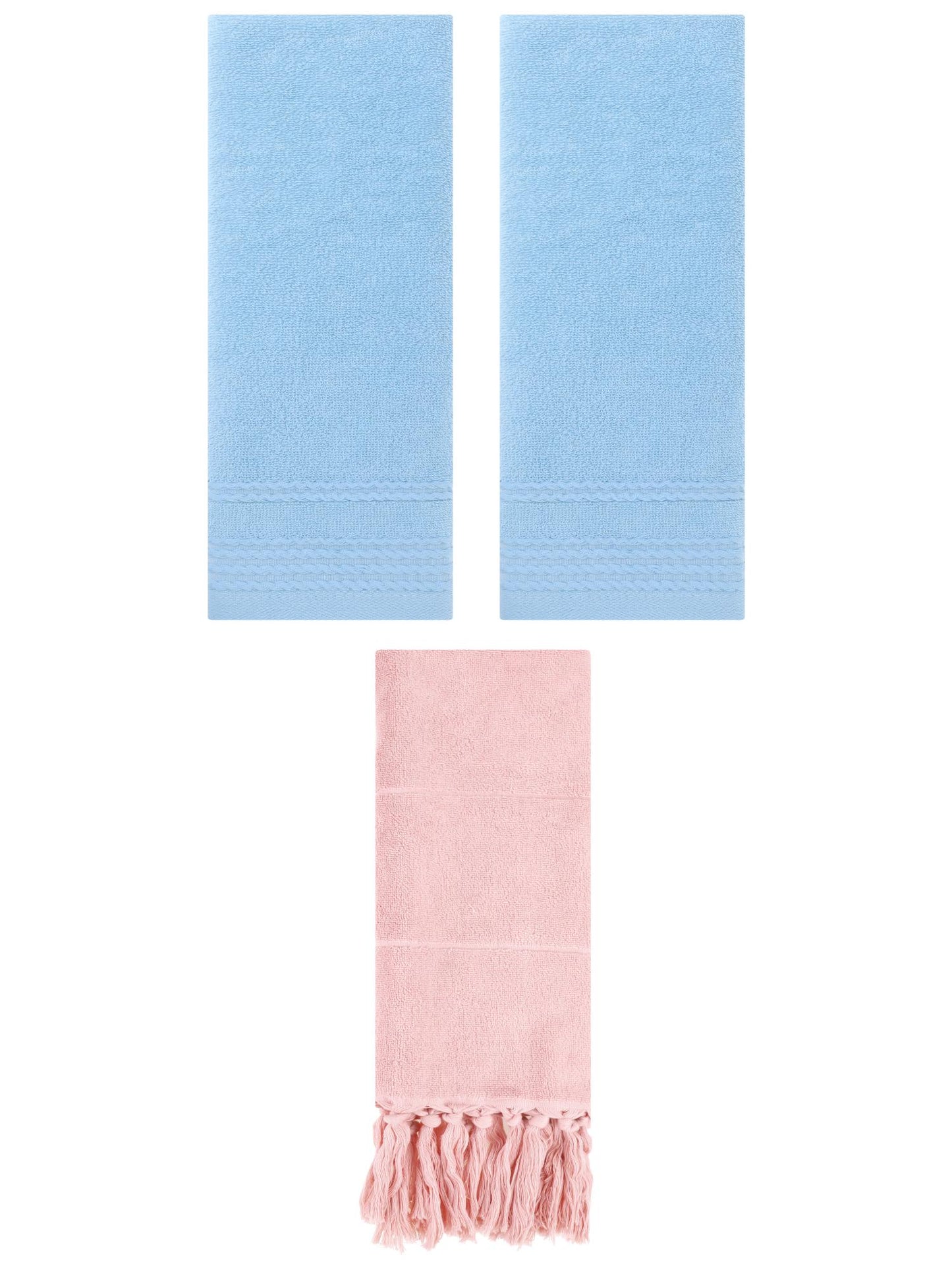 Unique Bargains 3 Pack Solid Tassels Bathroom Hand Towels 14" x 30" Pink/Blue