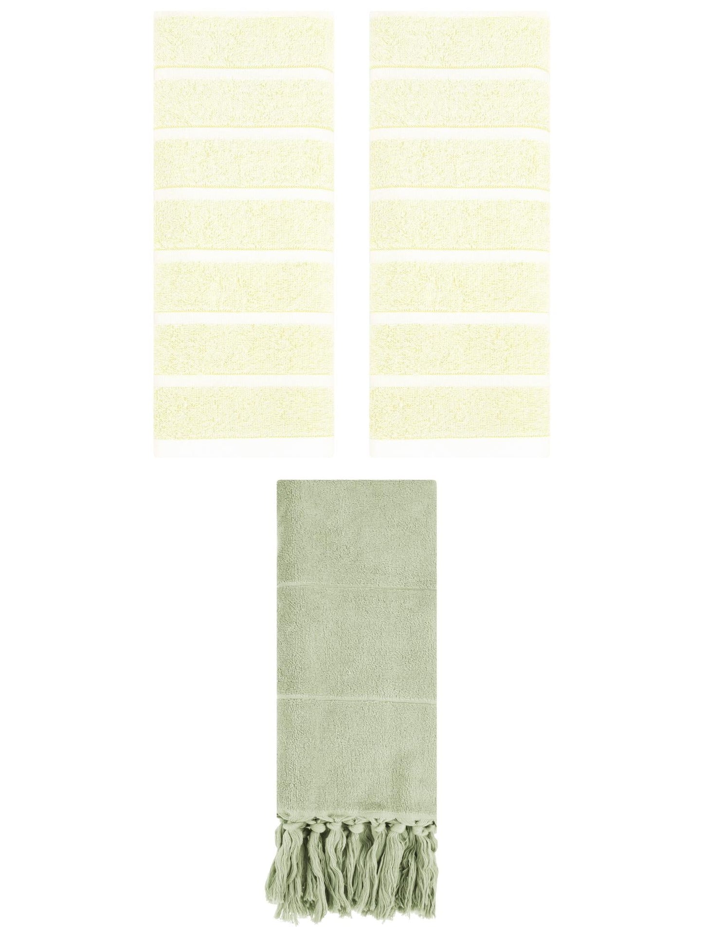 Unique Bargains 3 Pack Striped Solid Hand Towel Green/Yellow 14"x30"/13"x29"