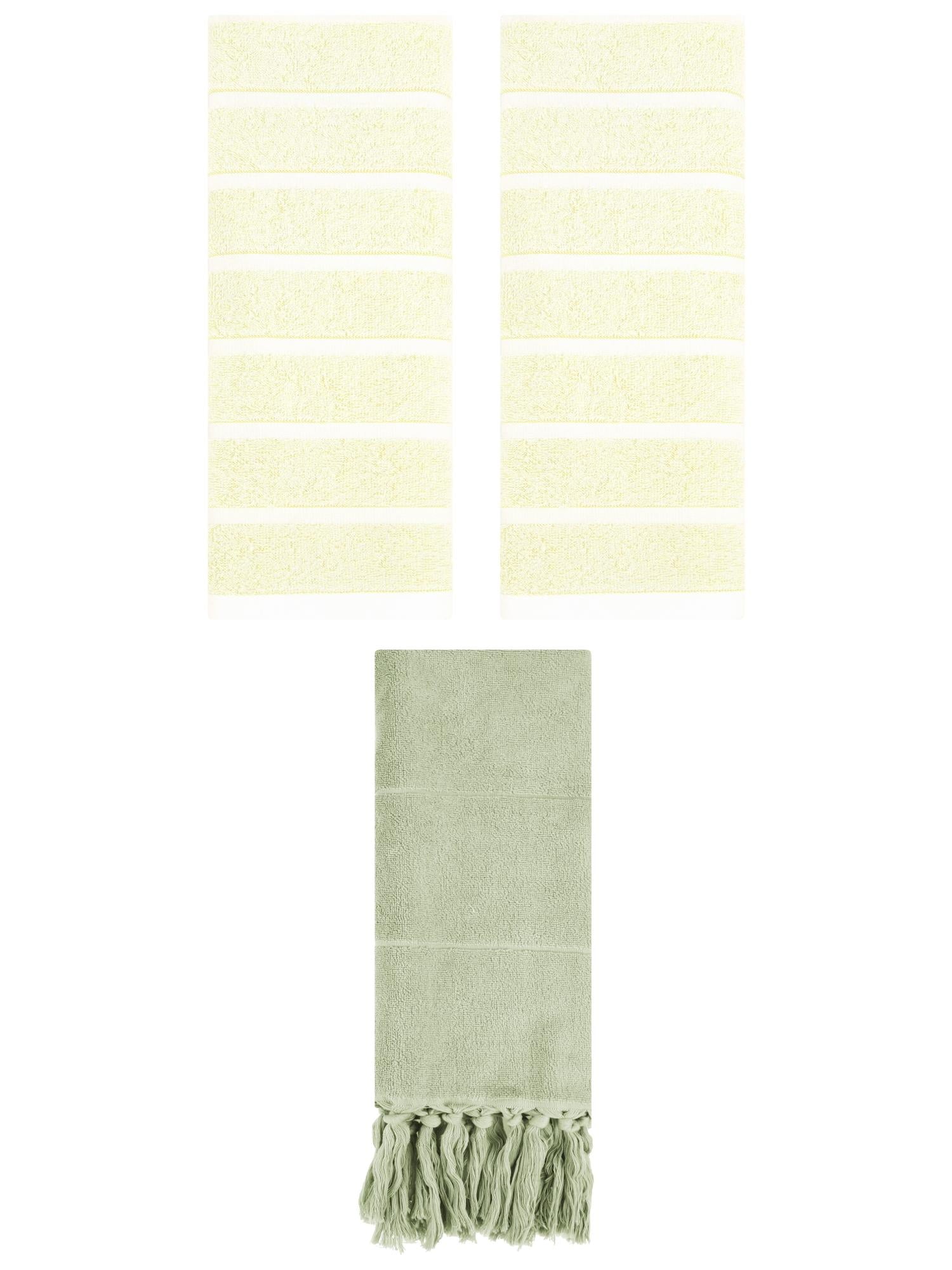Unique Bargains 3 Pack Striped Solid Hand Towel Green/Yellow 14"x30"/13"x29"
